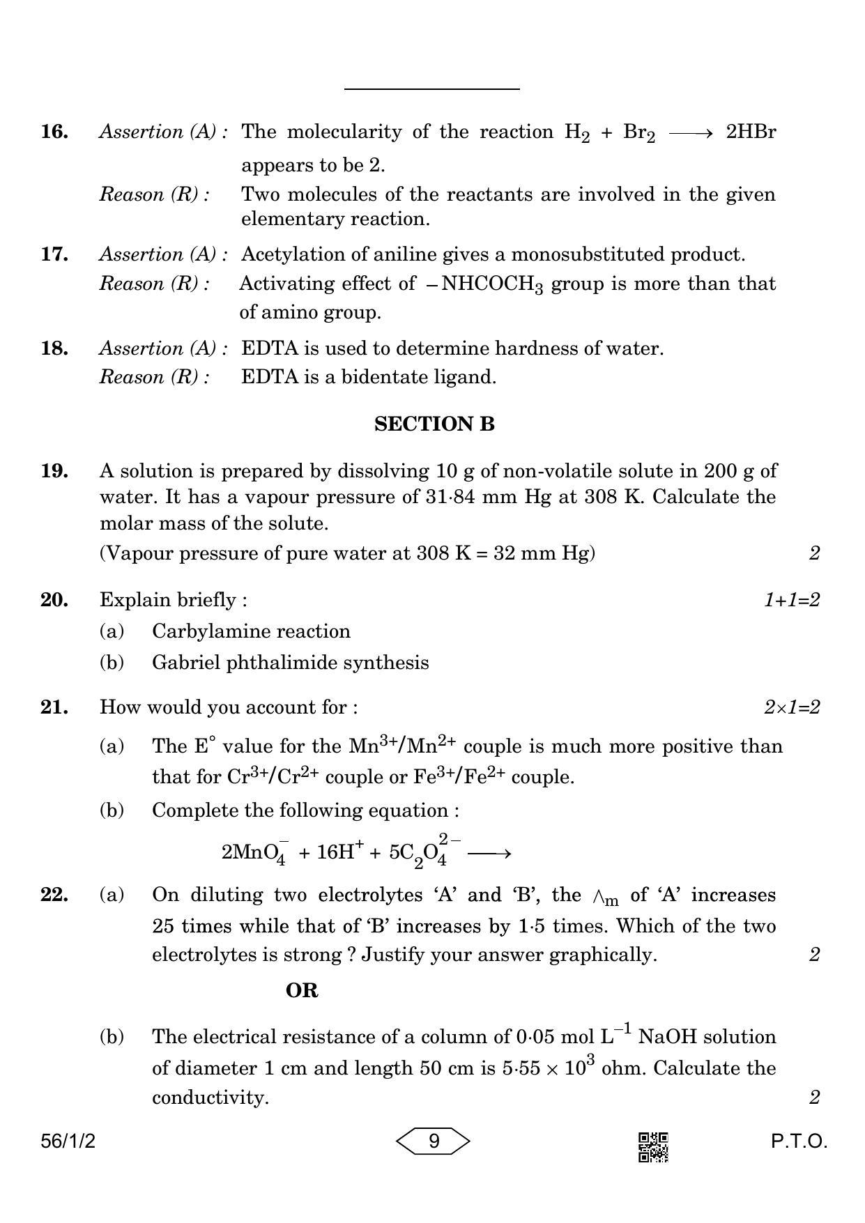 CBSE Class 12 56-1-2 Chemistry 2023 Question Paper - Page 9