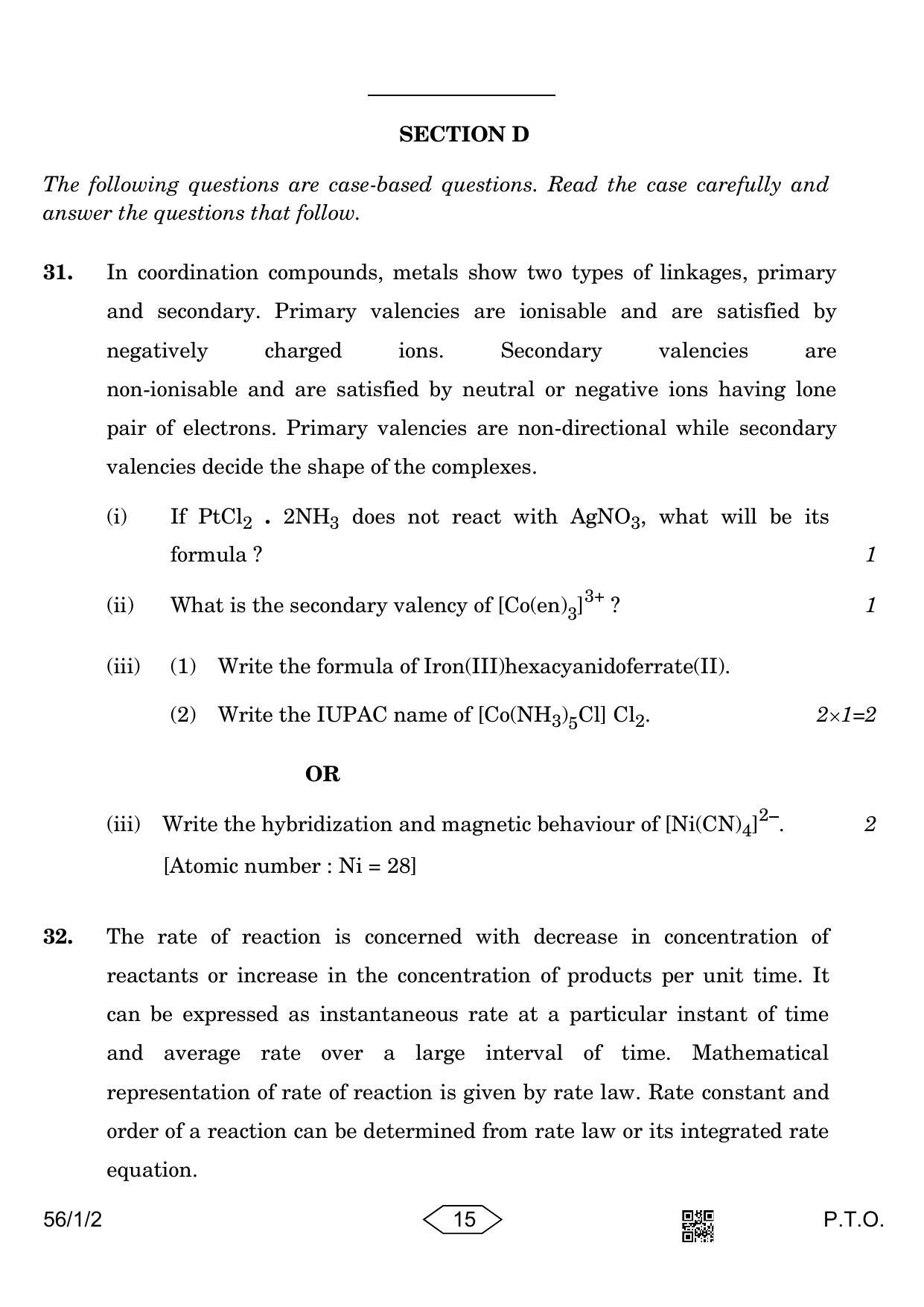 CBSE Class 12 56-1-2 Chemistry 2023 Question Paper - Page 15