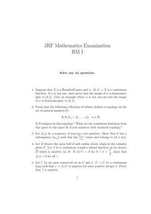 ISI Admission Test JRF in Mathematics MTA 2016 Sample Paper