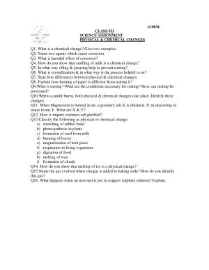 CBSE Worksheets for Class 7 Science Physical & Chemical Changes Assignment