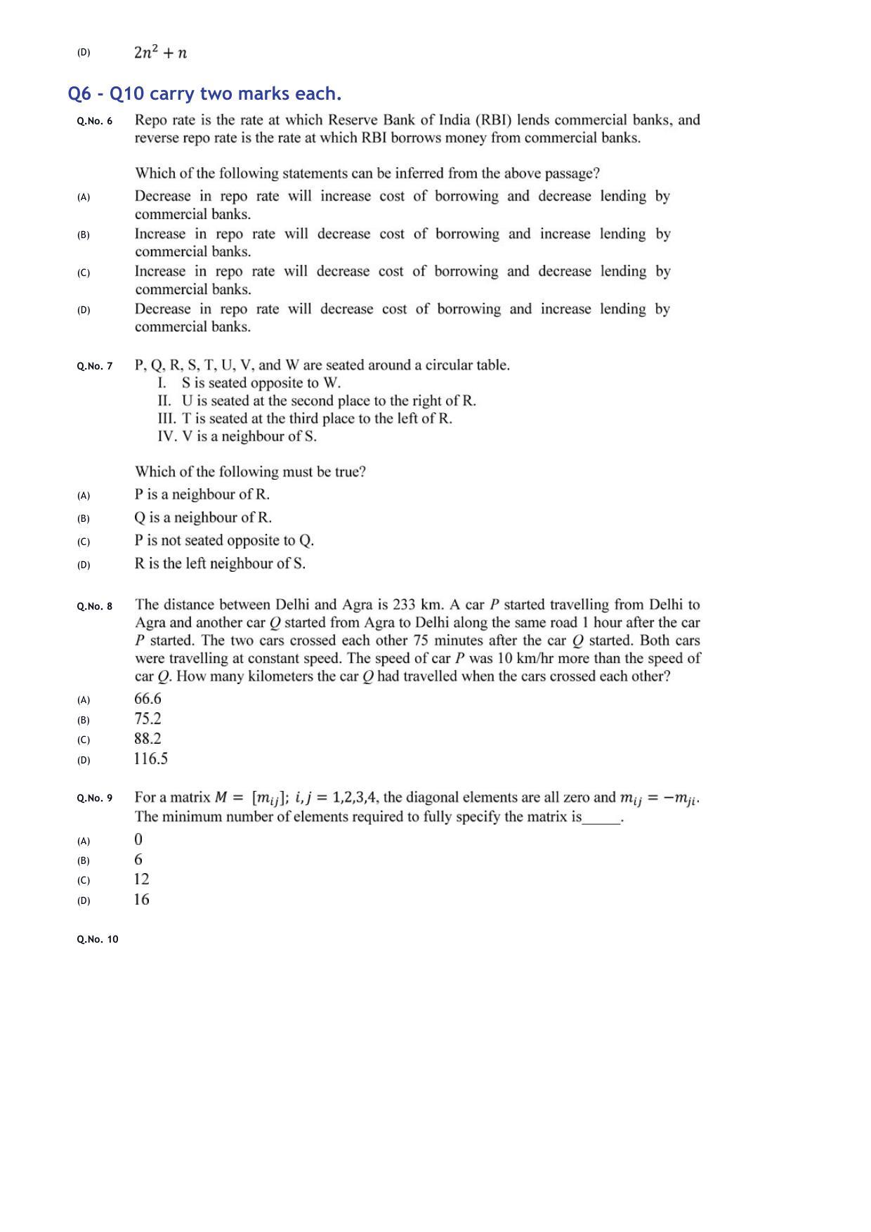 GATE 2020 Statistics (ST) Question Paper - Page 2