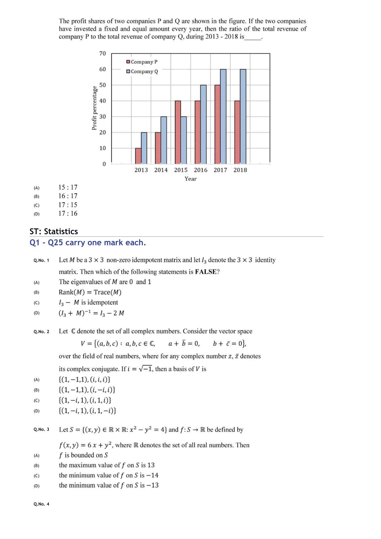 GATE 2020 Statistics (ST) Question Paper - Page 3