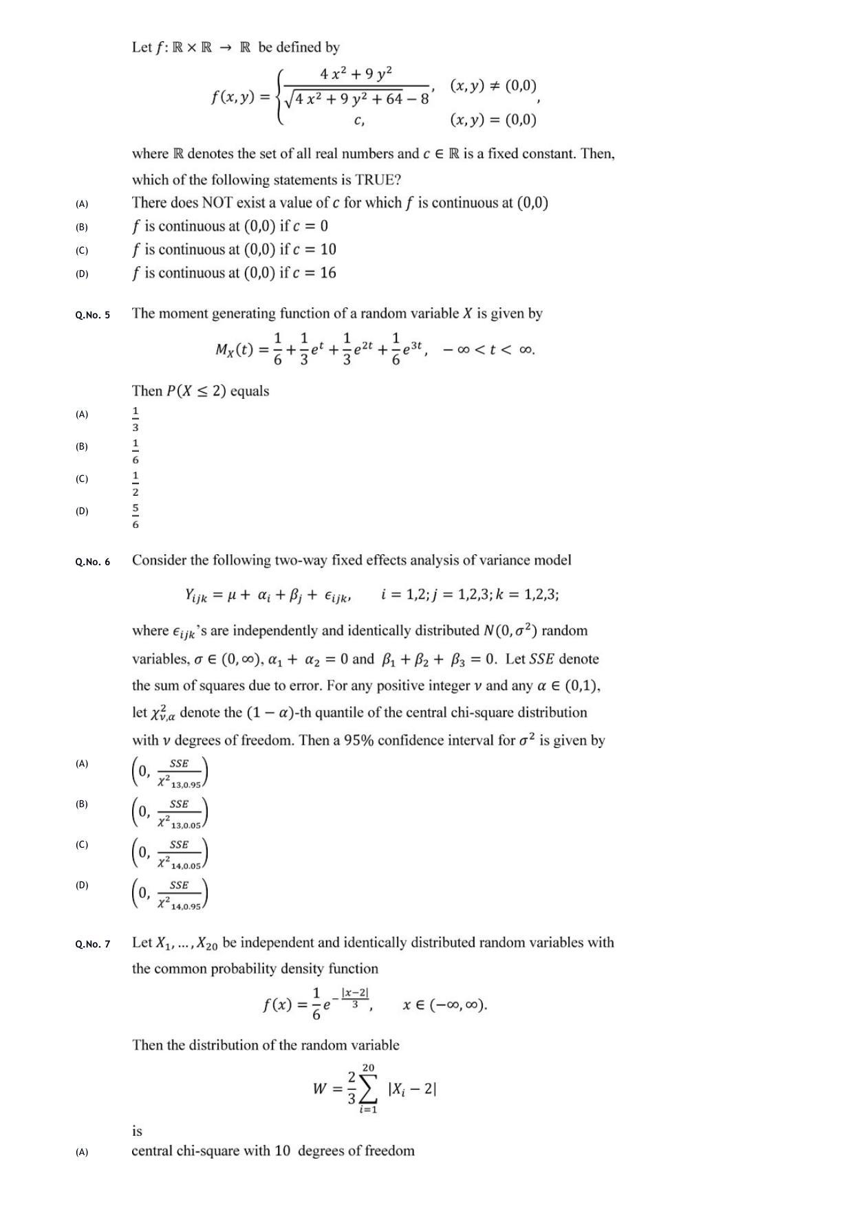 GATE 2020 Statistics (ST) Question Paper - Page 4