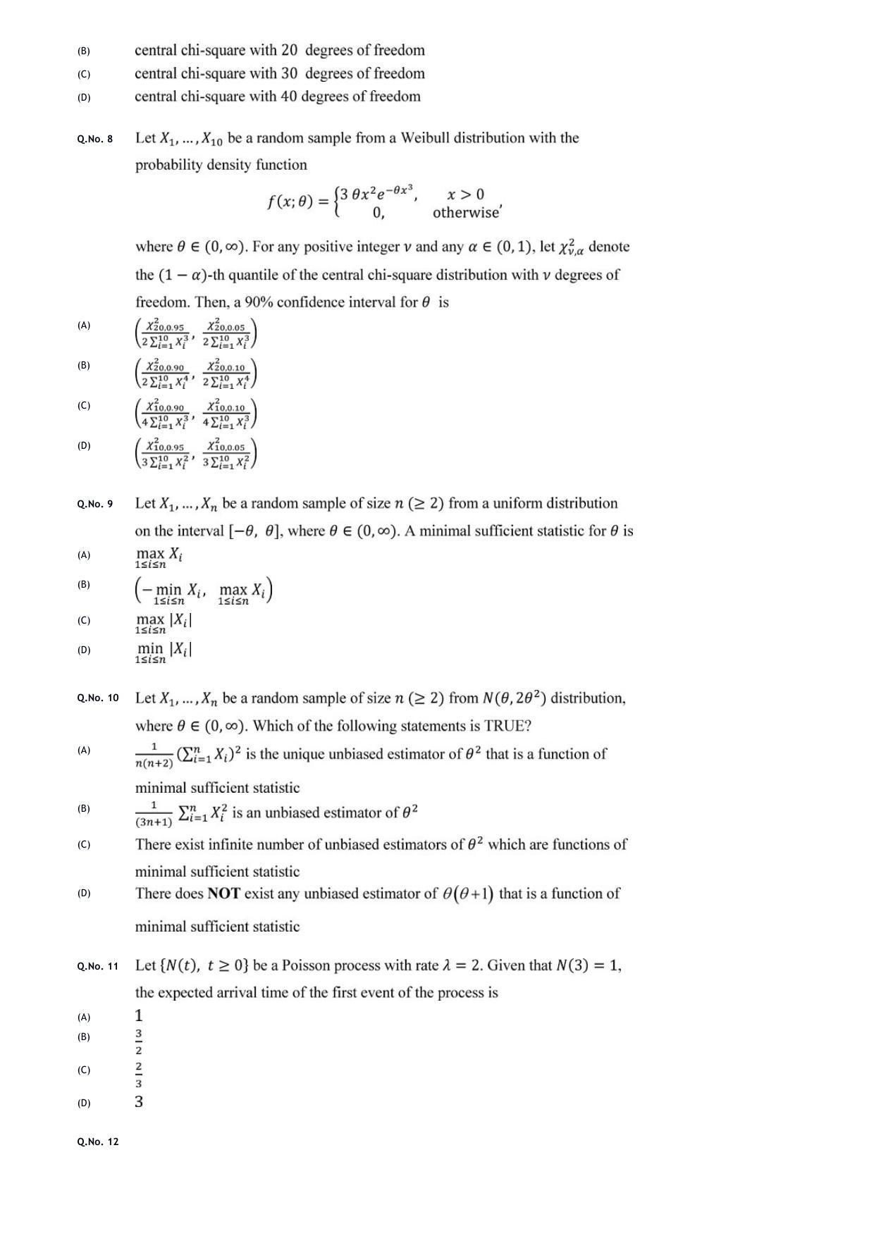 GATE 2020 Statistics (ST) Question Paper - Page 5
