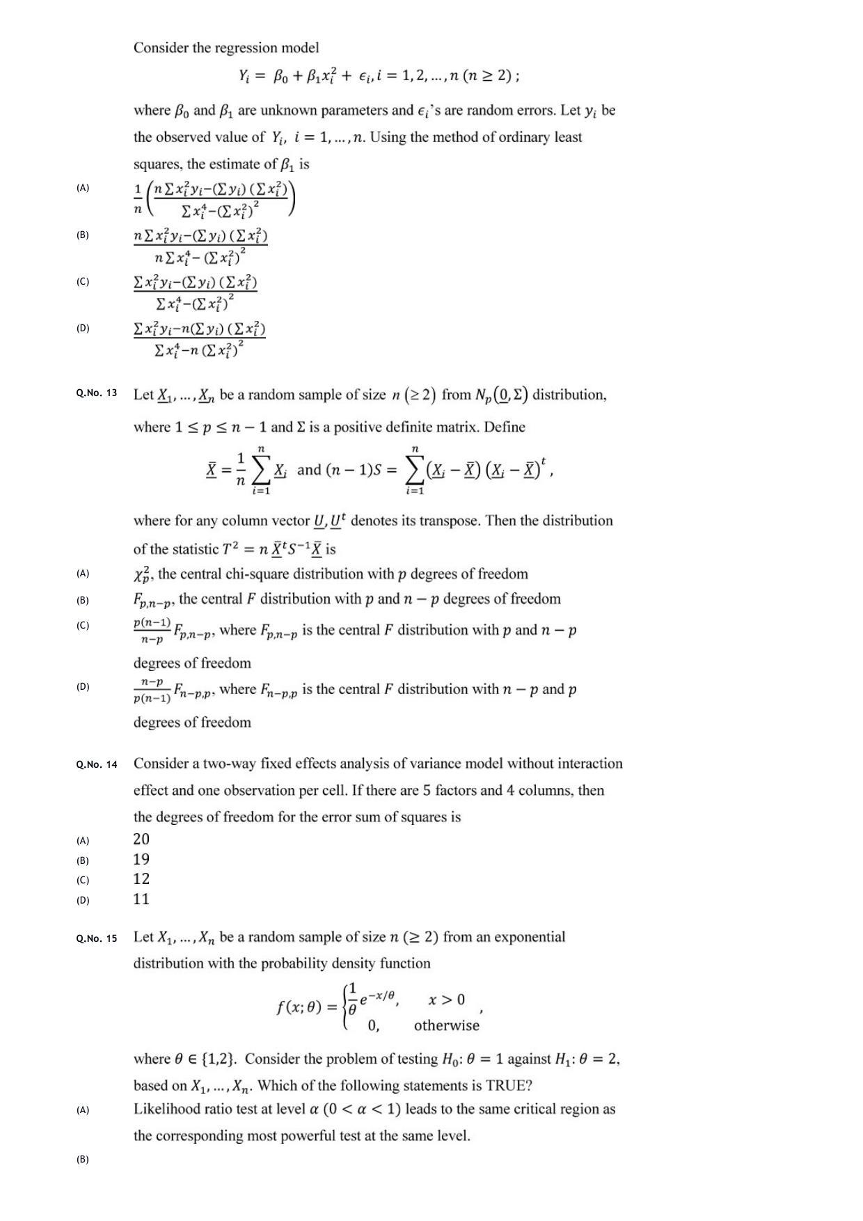 GATE 2020 Statistics (ST) Question Paper - Page 6