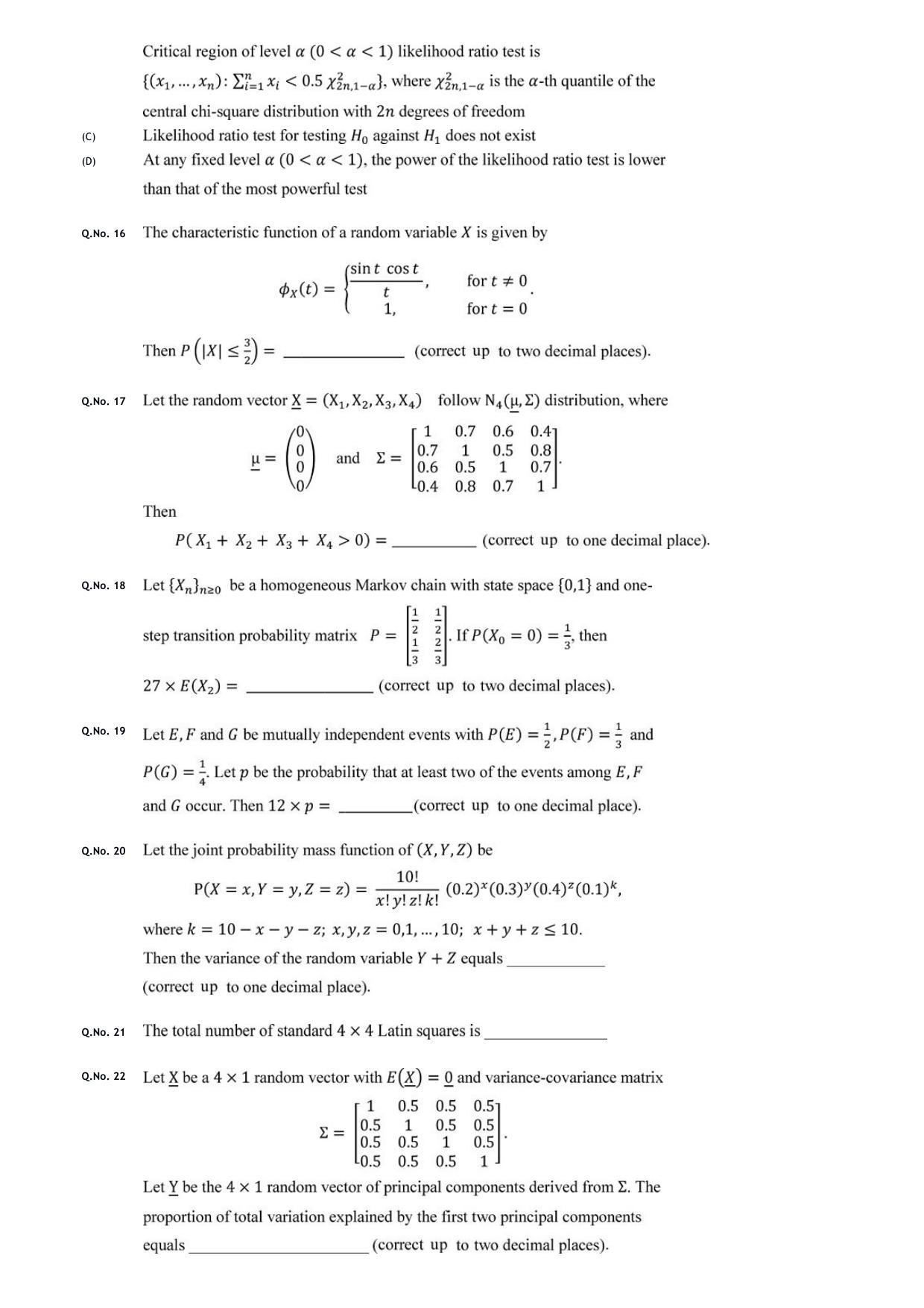 GATE 2020 Statistics (ST) Question Paper - Page 7