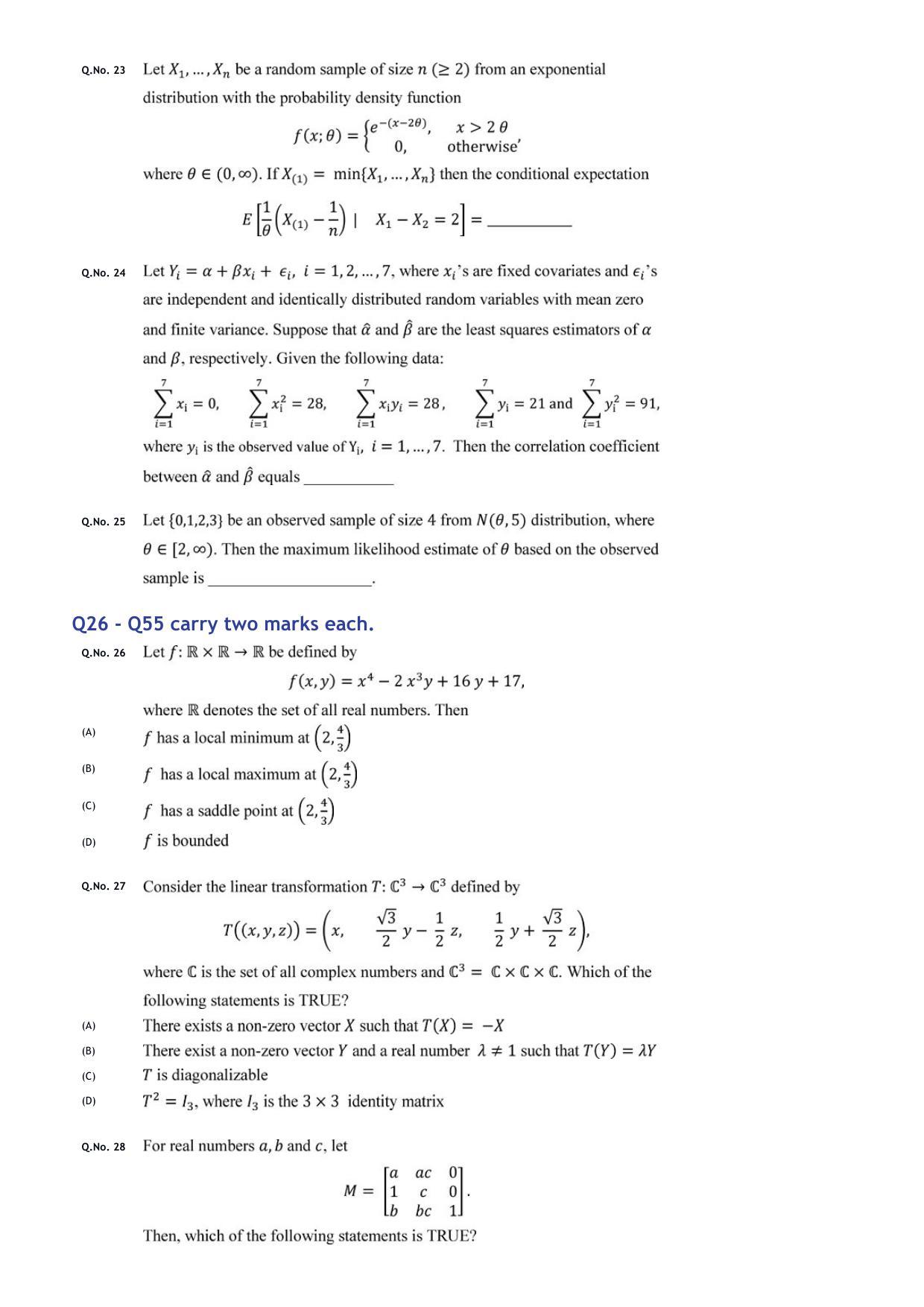 GATE 2020 Statistics (ST) Question Paper - Page 8