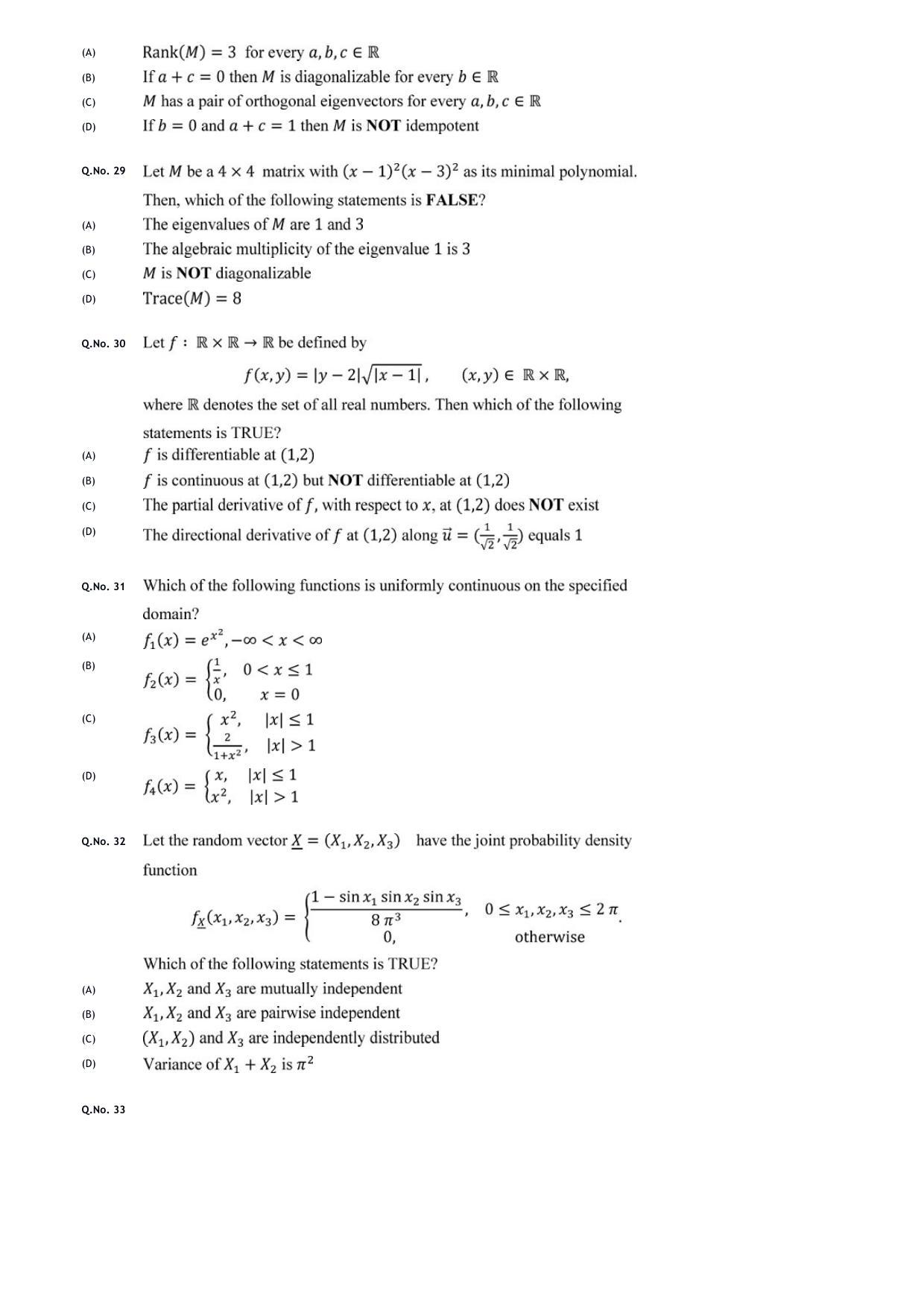 GATE 2020 Statistics (ST) Question Paper - Page 9