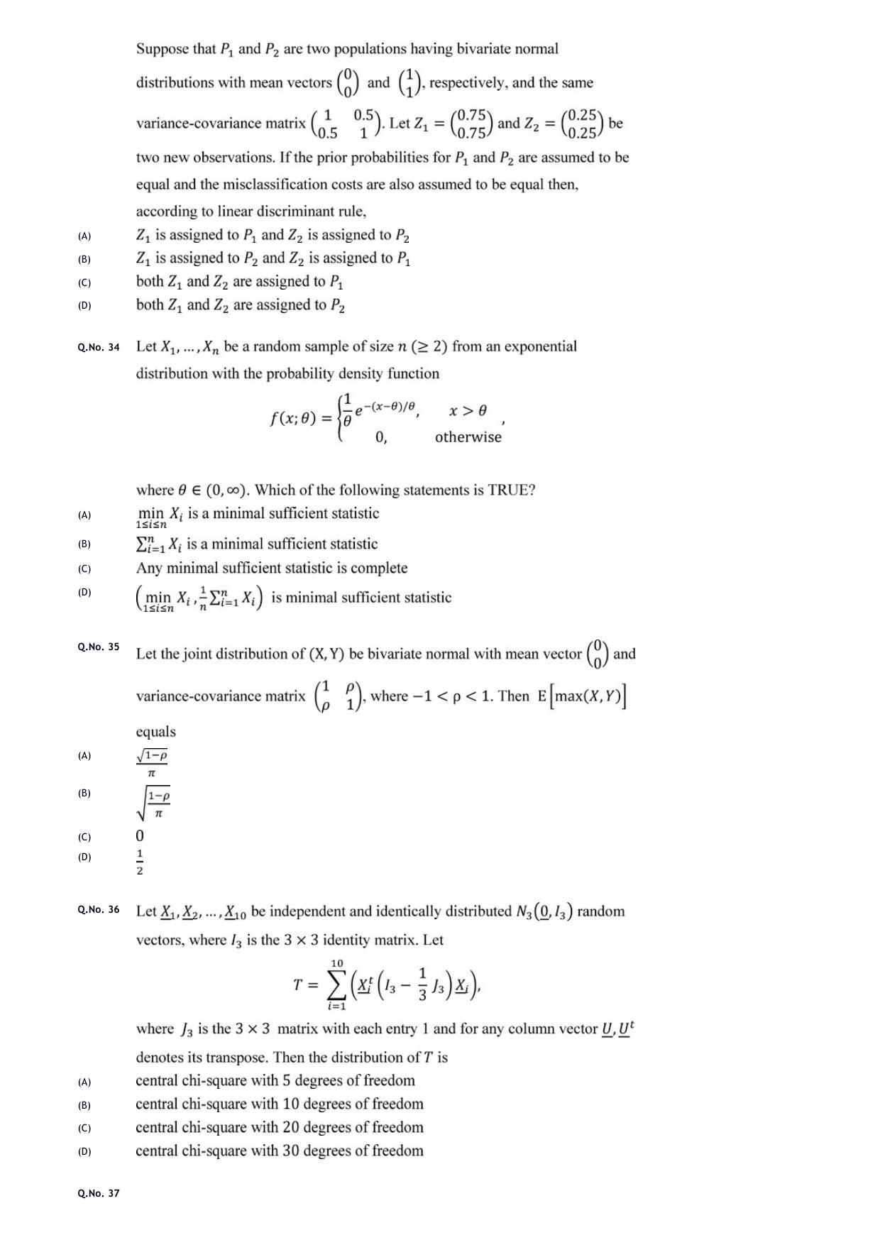 GATE 2020 Statistics (ST) Question Paper - Page 10