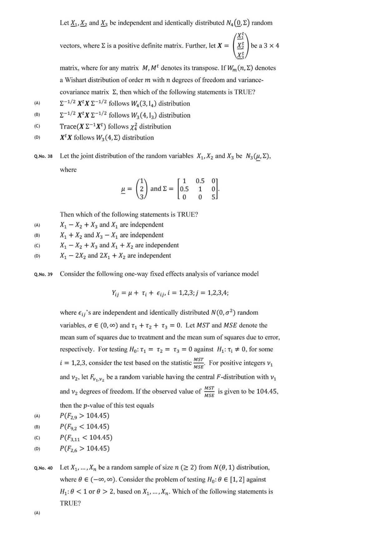 GATE 2020 Statistics (ST) Question Paper - Page 11
