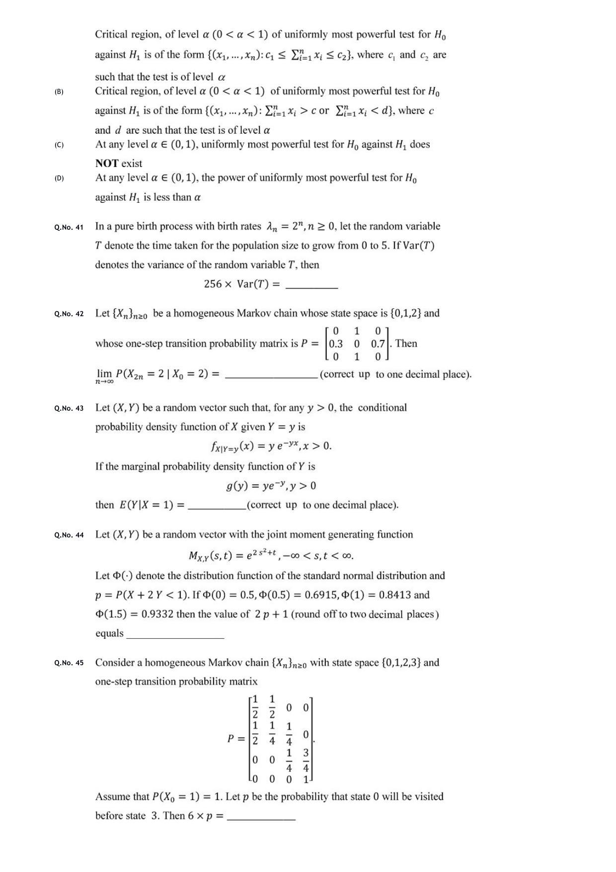 GATE 2020 Statistics (ST) Question Paper - Page 12