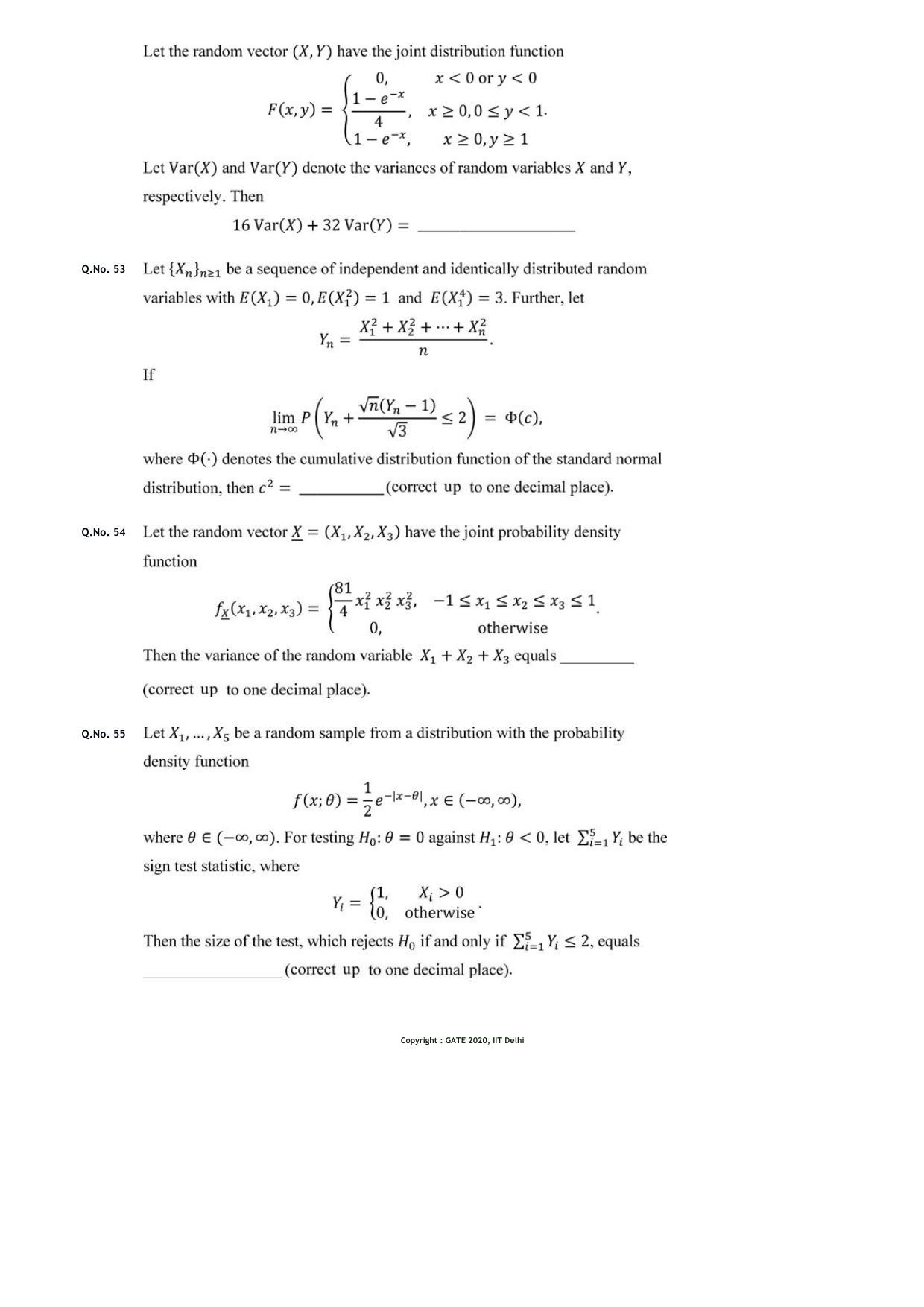 GATE 2020 Statistics (ST) Question Paper - Page 14