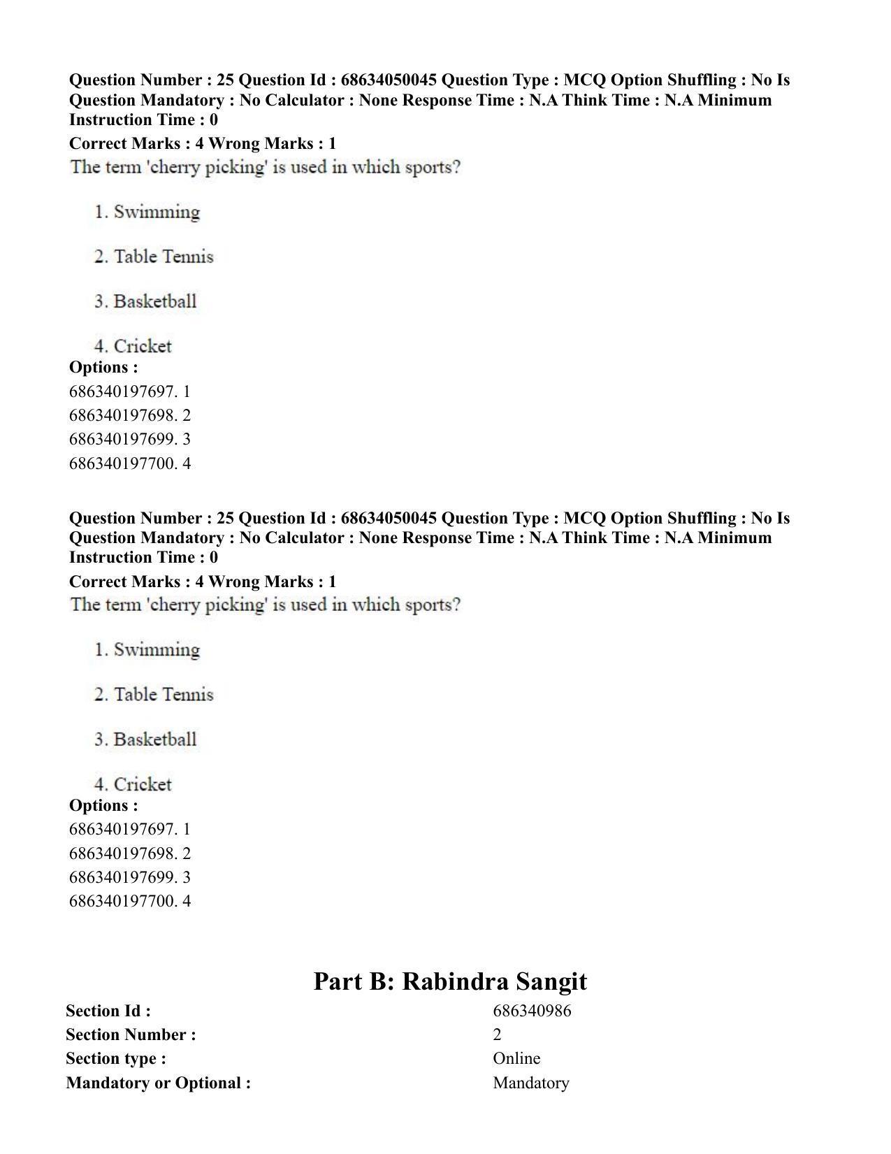 CUET PG 2023: HUQP26 – Rabindra Sangeet (Eng) - Shift 3 (2-07-2023) Question Paper - Page 29