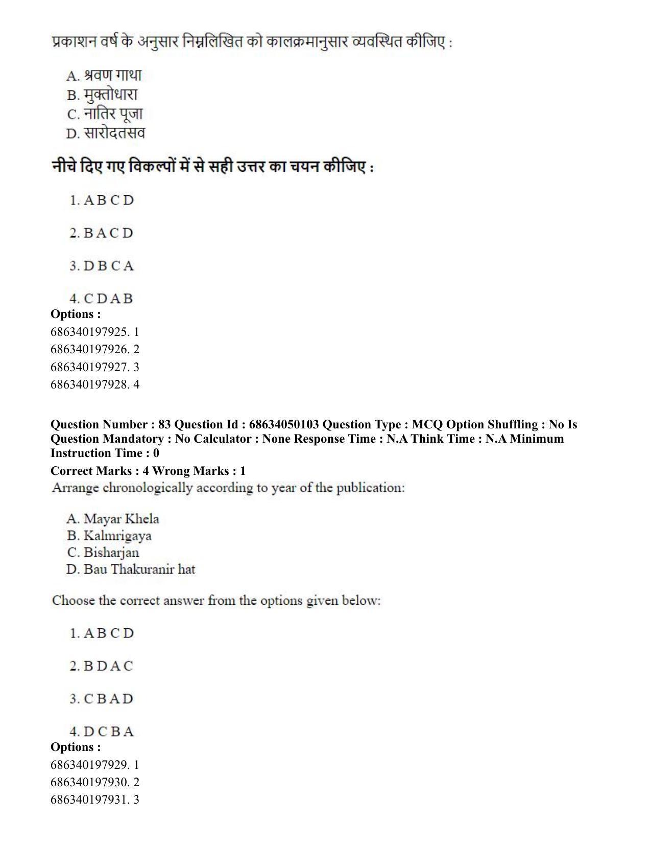 CUET PG 2023: HUQP26 – Rabindra Sangeet (Eng) - Shift 3 (2-07-2023) Question Paper - Page 89