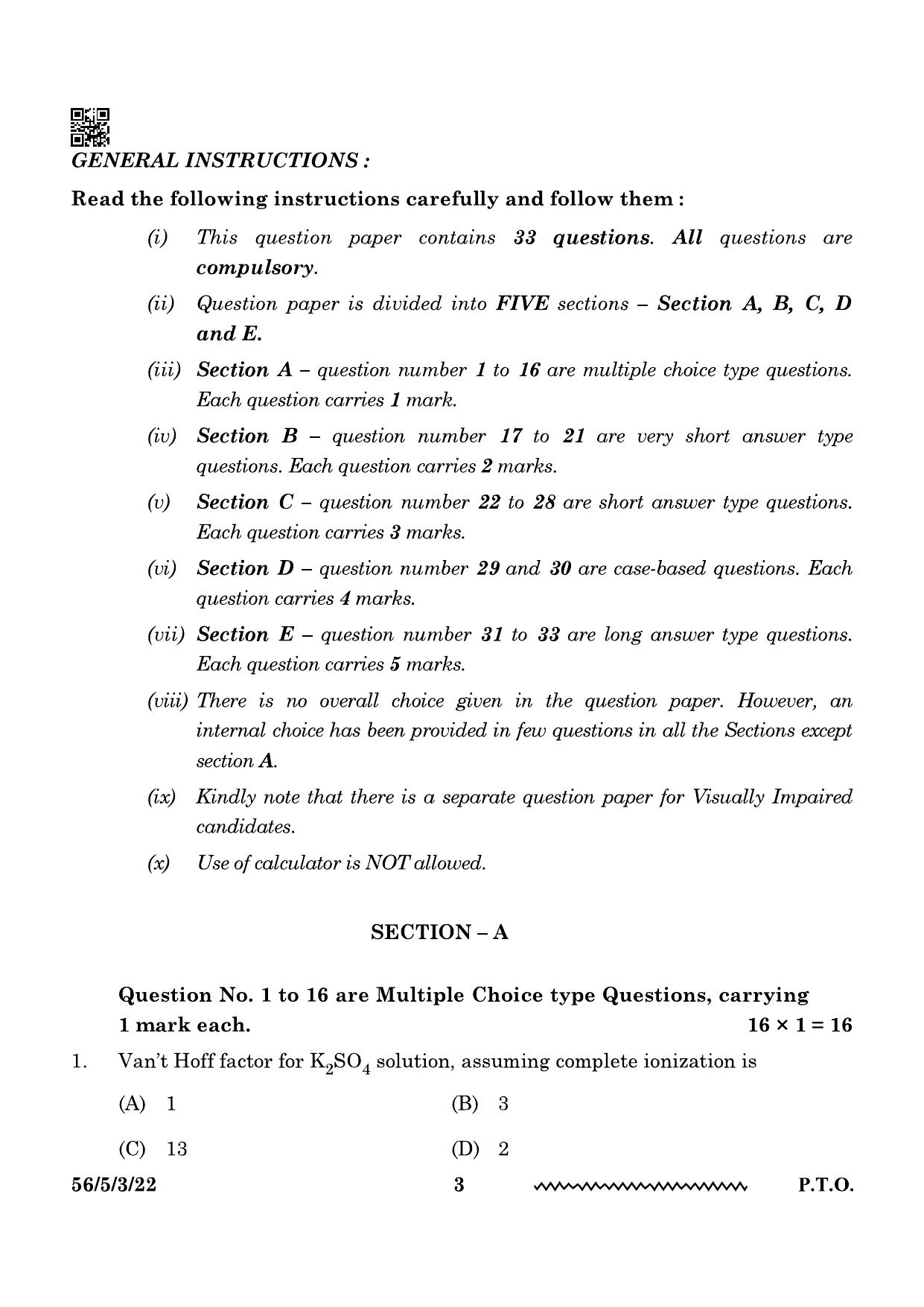 CBSE Class 12 56-5-3 Chemistry 2024 Question Paper - Page 3