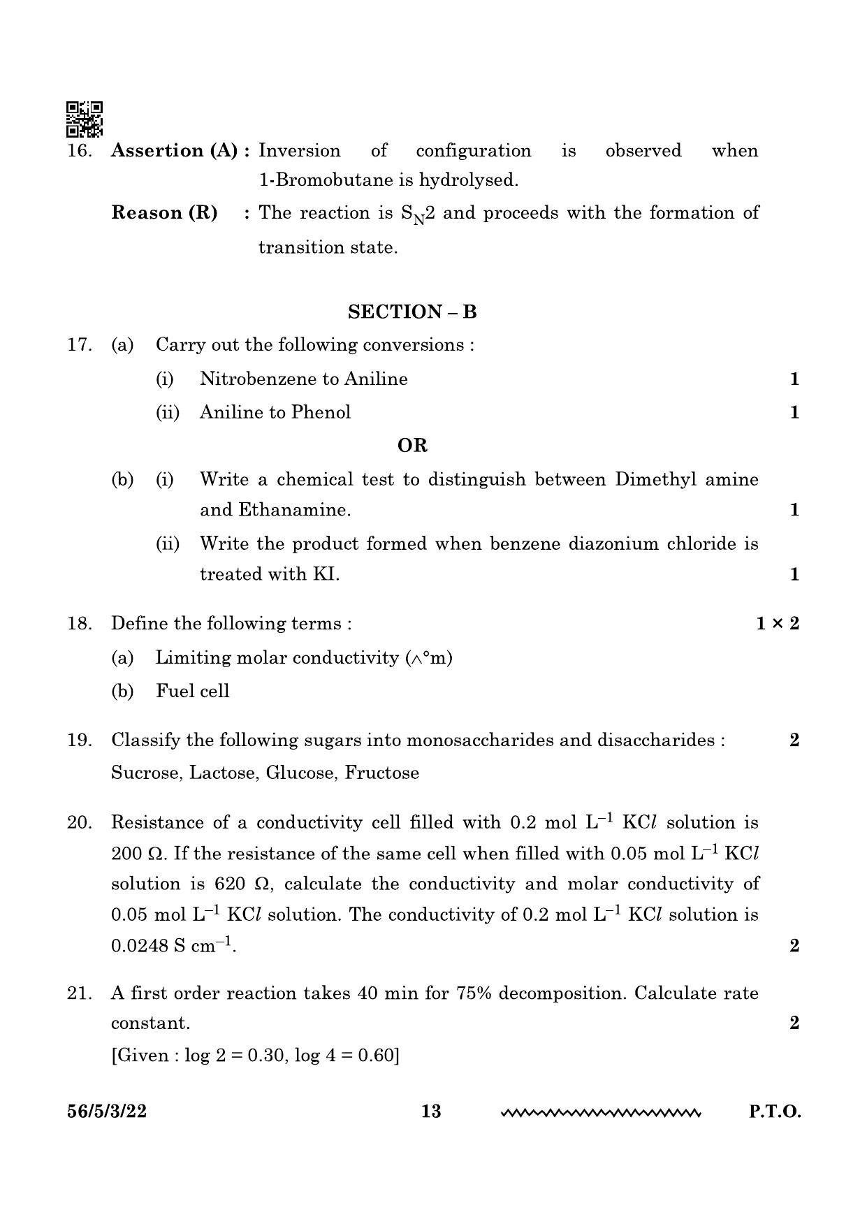 CBSE Class 12 56-5-3 Chemistry 2024 Question Paper - Page 13