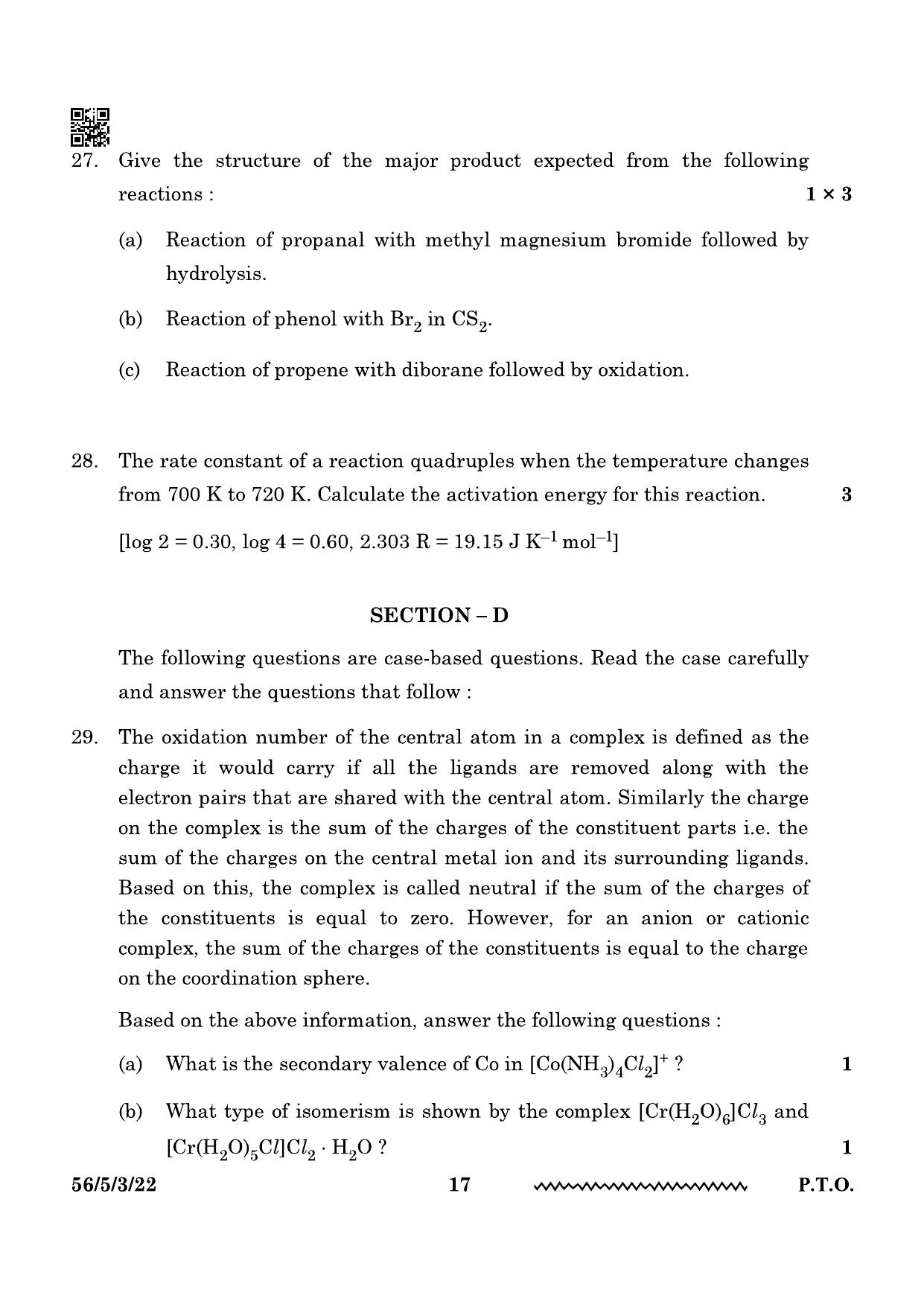 CBSE Class 12 56-5-3 Chemistry 2024 Question Paper - Page 17