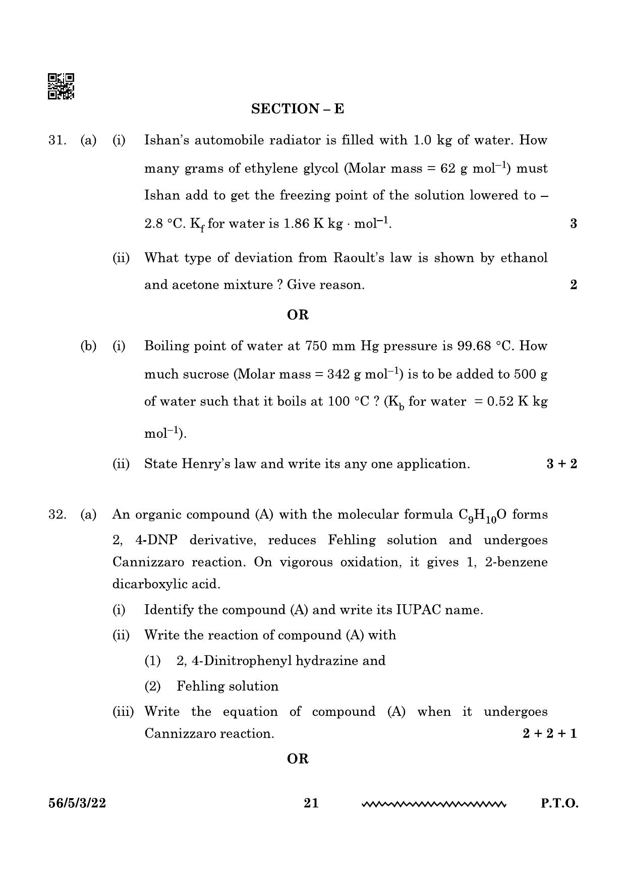 CBSE Class 12 56-5-3 Chemistry 2024 Question Paper - Page 21