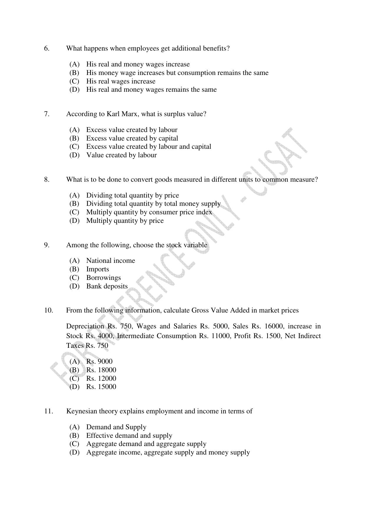 CUSAT CAT 2023 ECONOMICS Question Paper - Page 2
