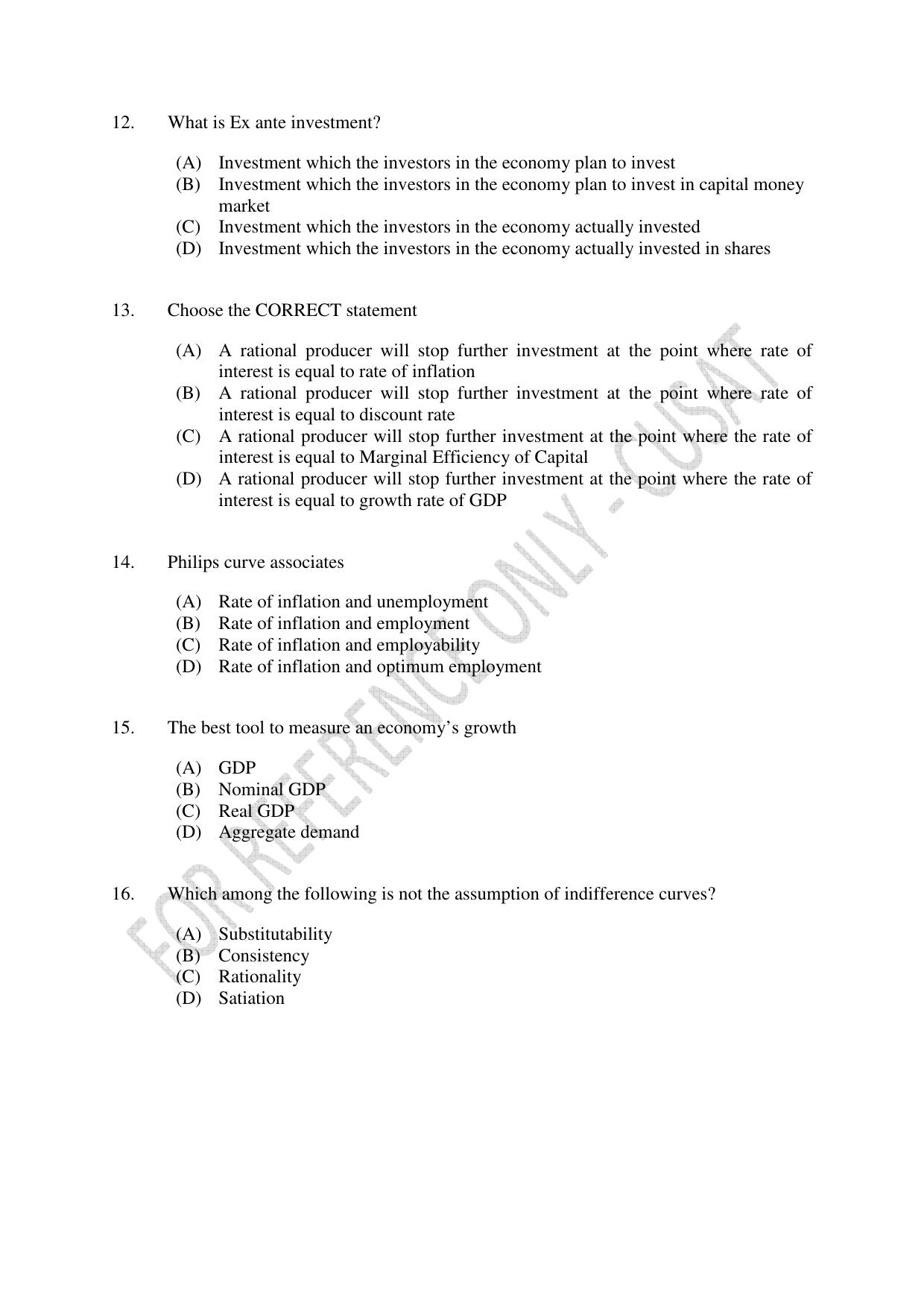 CUSAT CAT 2023 ECONOMICS Question Paper - Page 3
