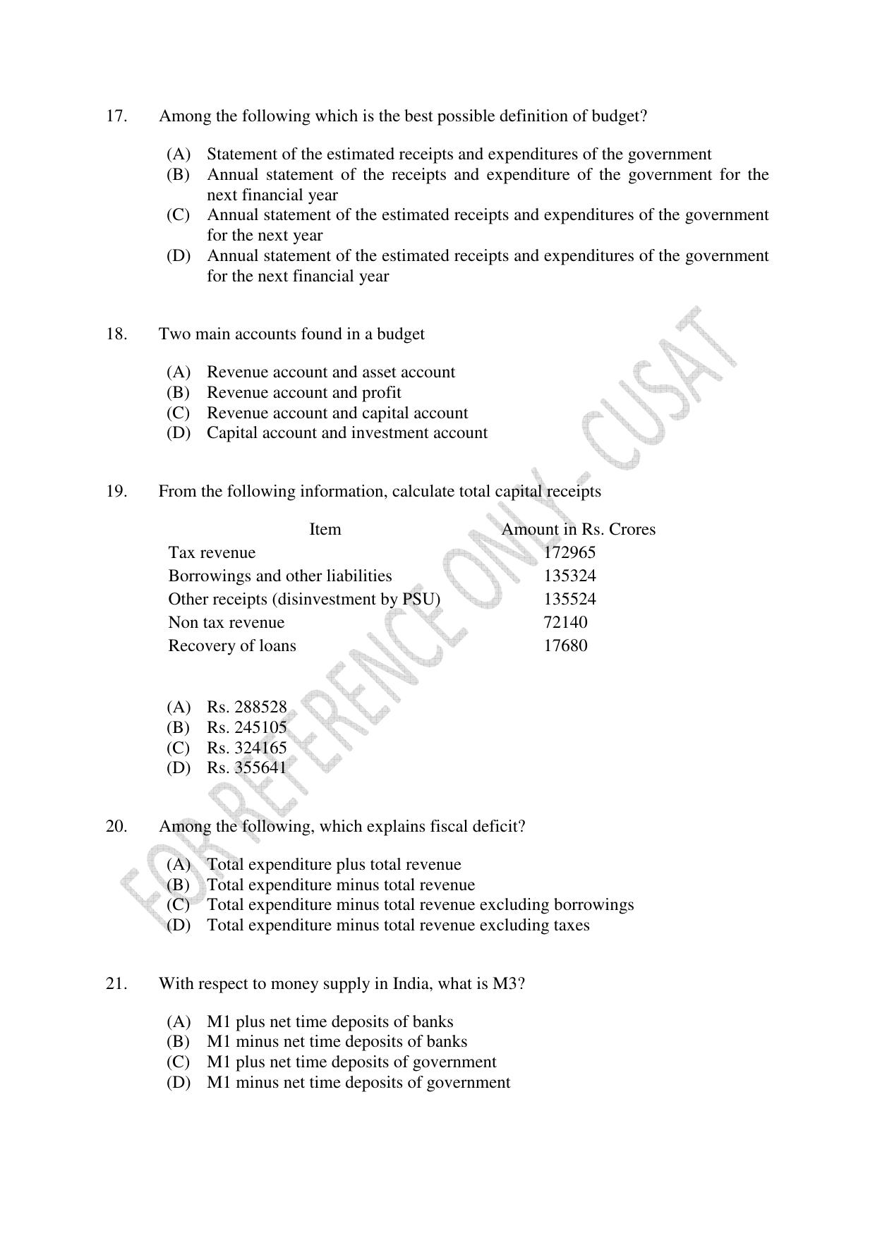 CUSAT CAT 2023 ECONOMICS Question Paper - Page 4