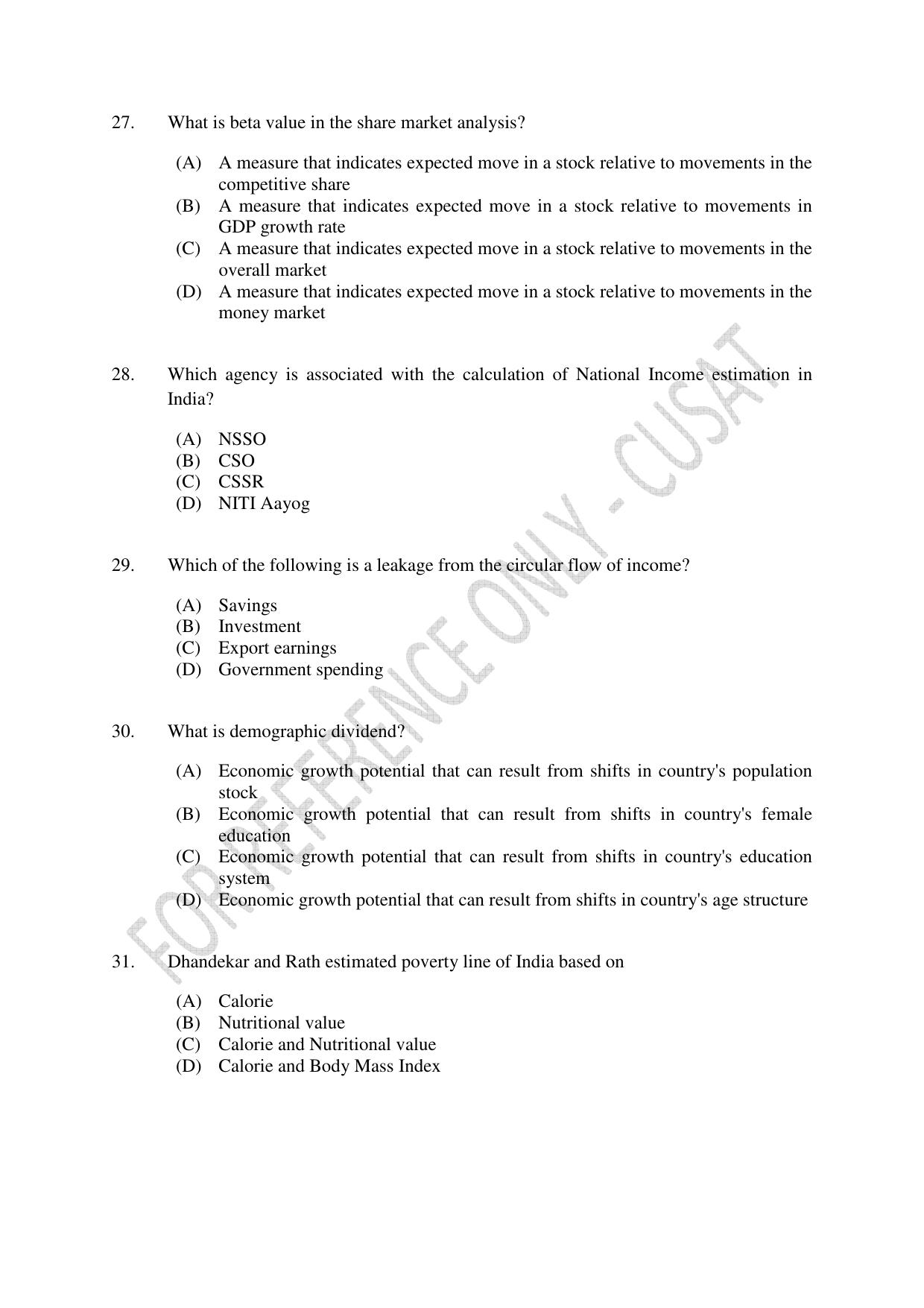 CUSAT CAT 2023 ECONOMICS Question Paper - Page 6