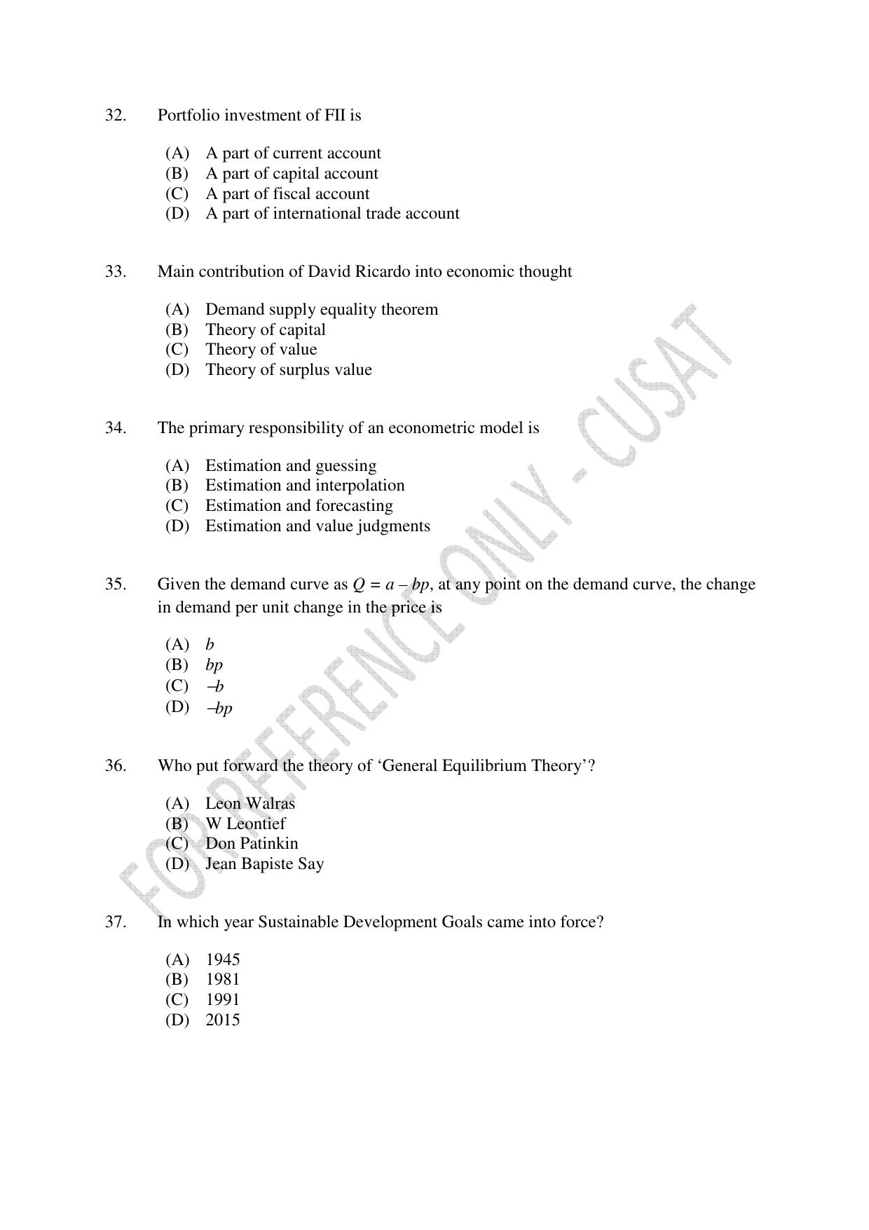CUSAT CAT 2023 ECONOMICS Question Paper - Page 7