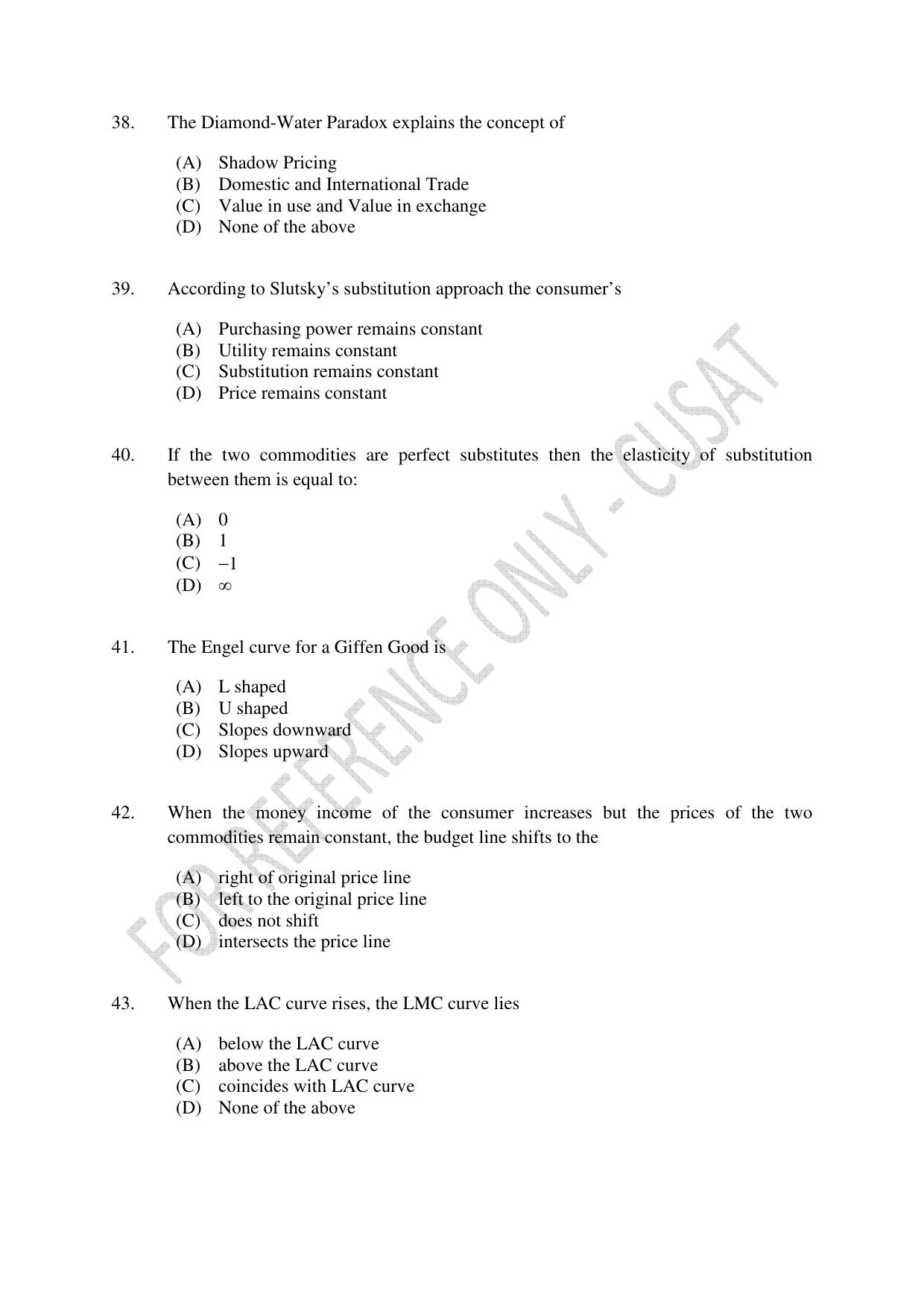 CUSAT CAT 2023 ECONOMICS Question Paper - Page 8