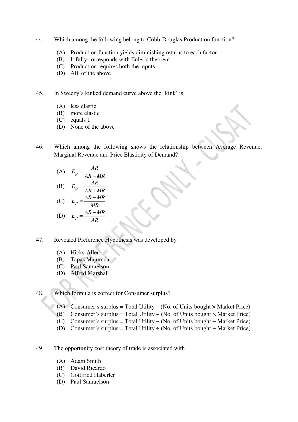 CUSAT CAT 2023 ECONOMICS Question Paper - Page 9