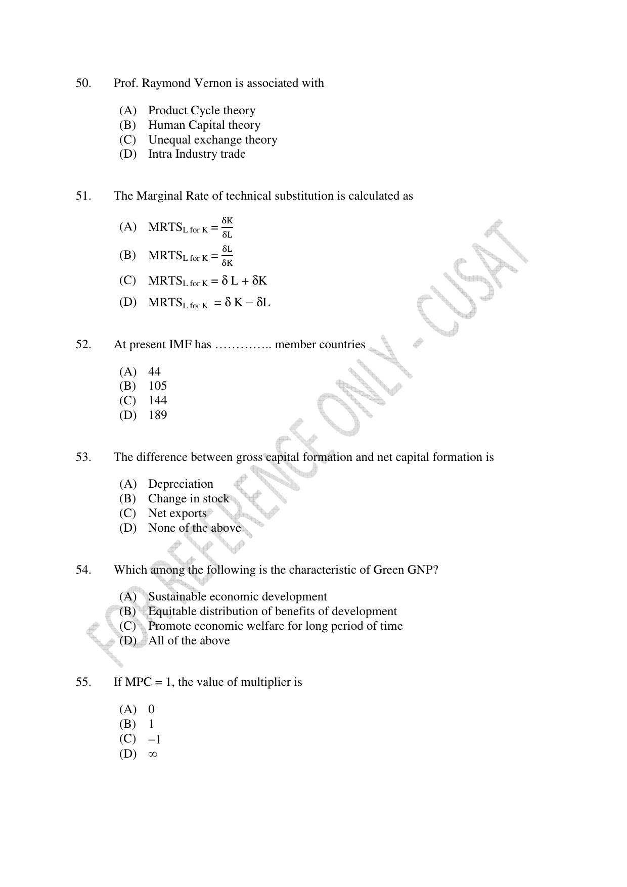 CUSAT CAT 2023 ECONOMICS Question Paper - Page 10