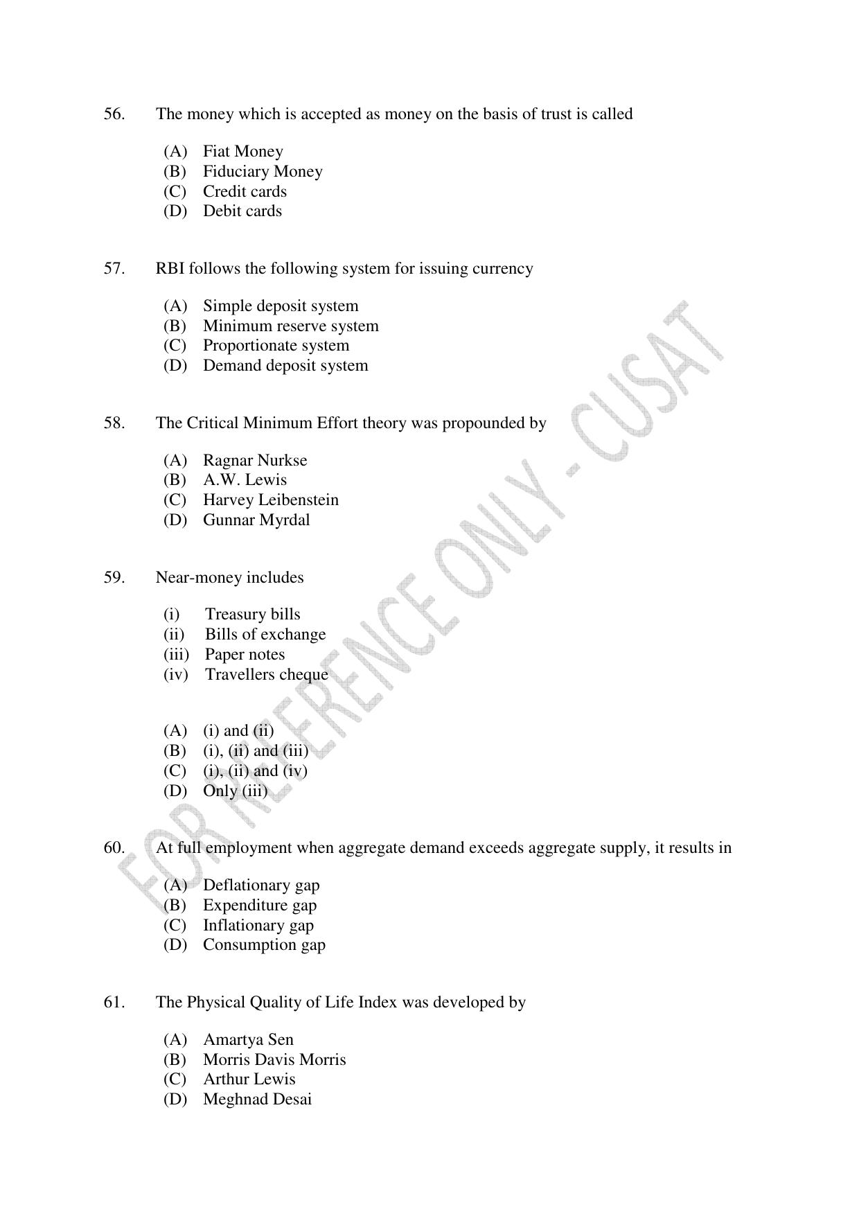 CUSAT CAT 2023 ECONOMICS Question Paper - Page 11