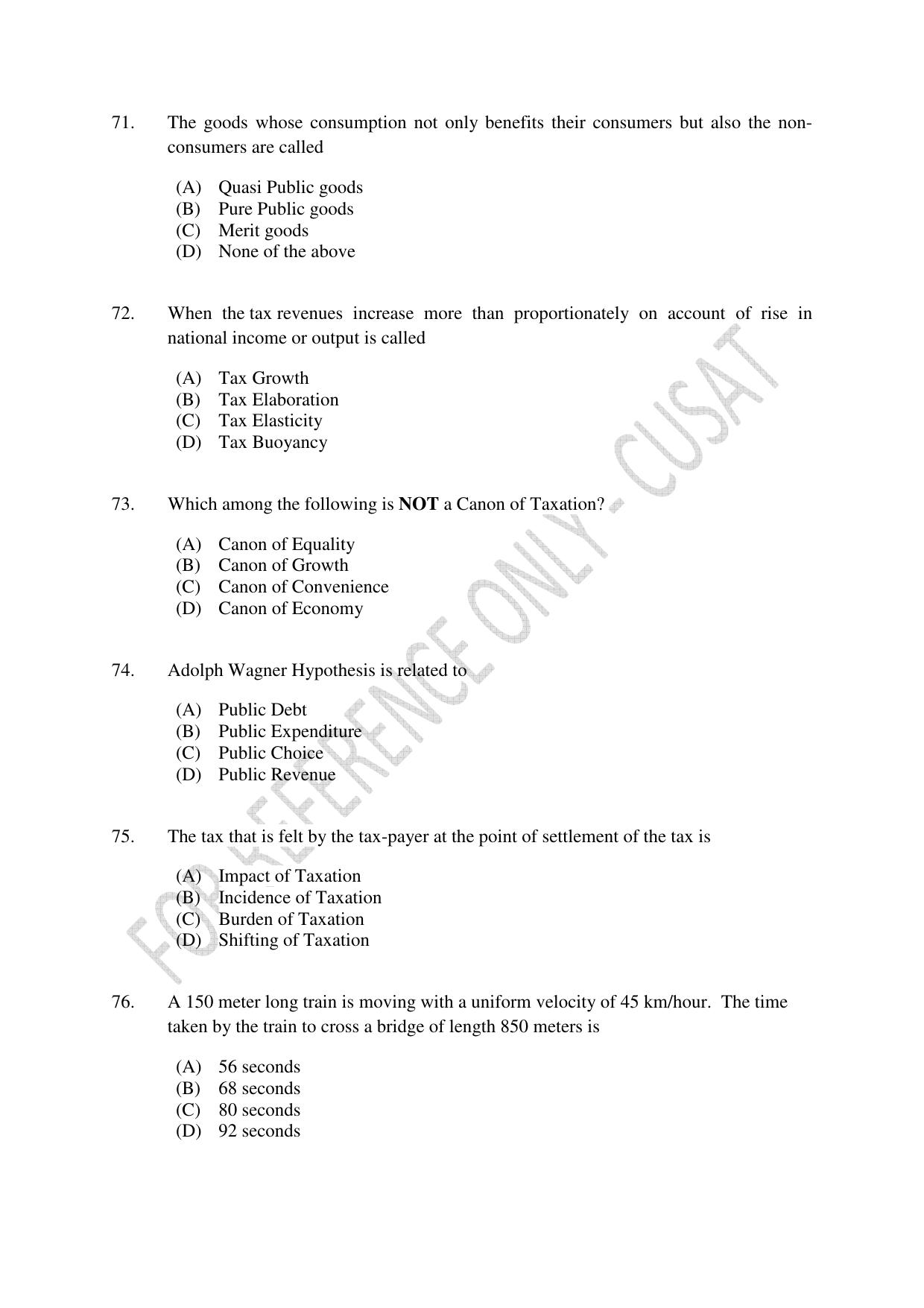 CUSAT CAT 2023 ECONOMICS Question Paper - Page 14