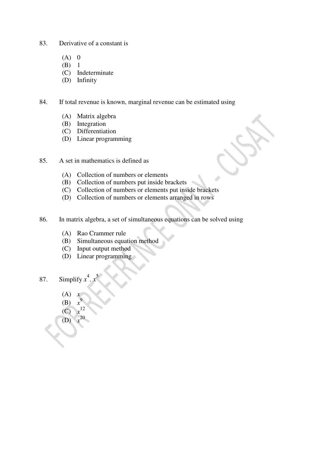 CUSAT CAT 2023 ECONOMICS Question Paper - Page 16