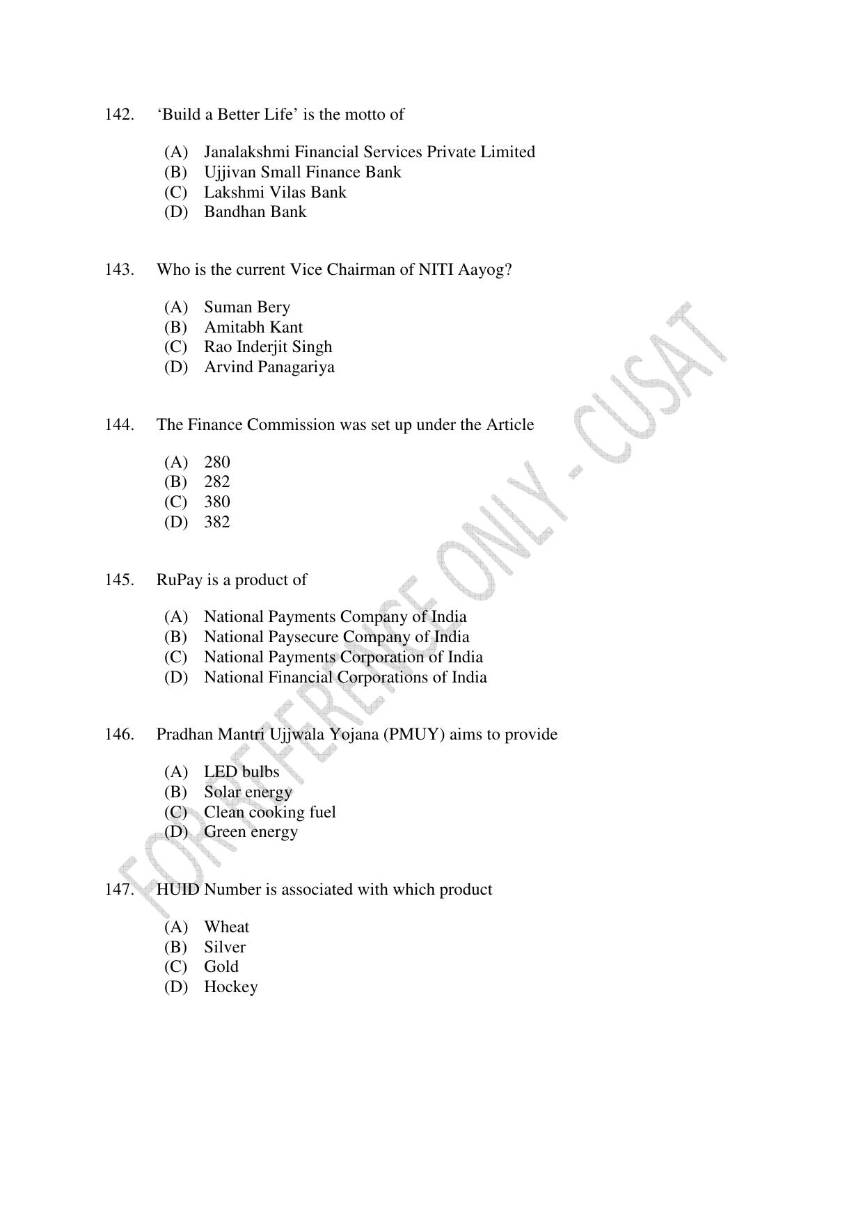 CUSAT CAT 2023 ECONOMICS Question Paper - Page 27