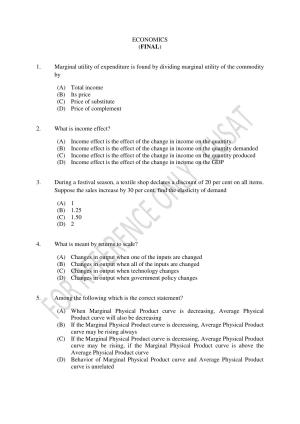 CUSAT CAT 2023 ECONOMICS Question Paper