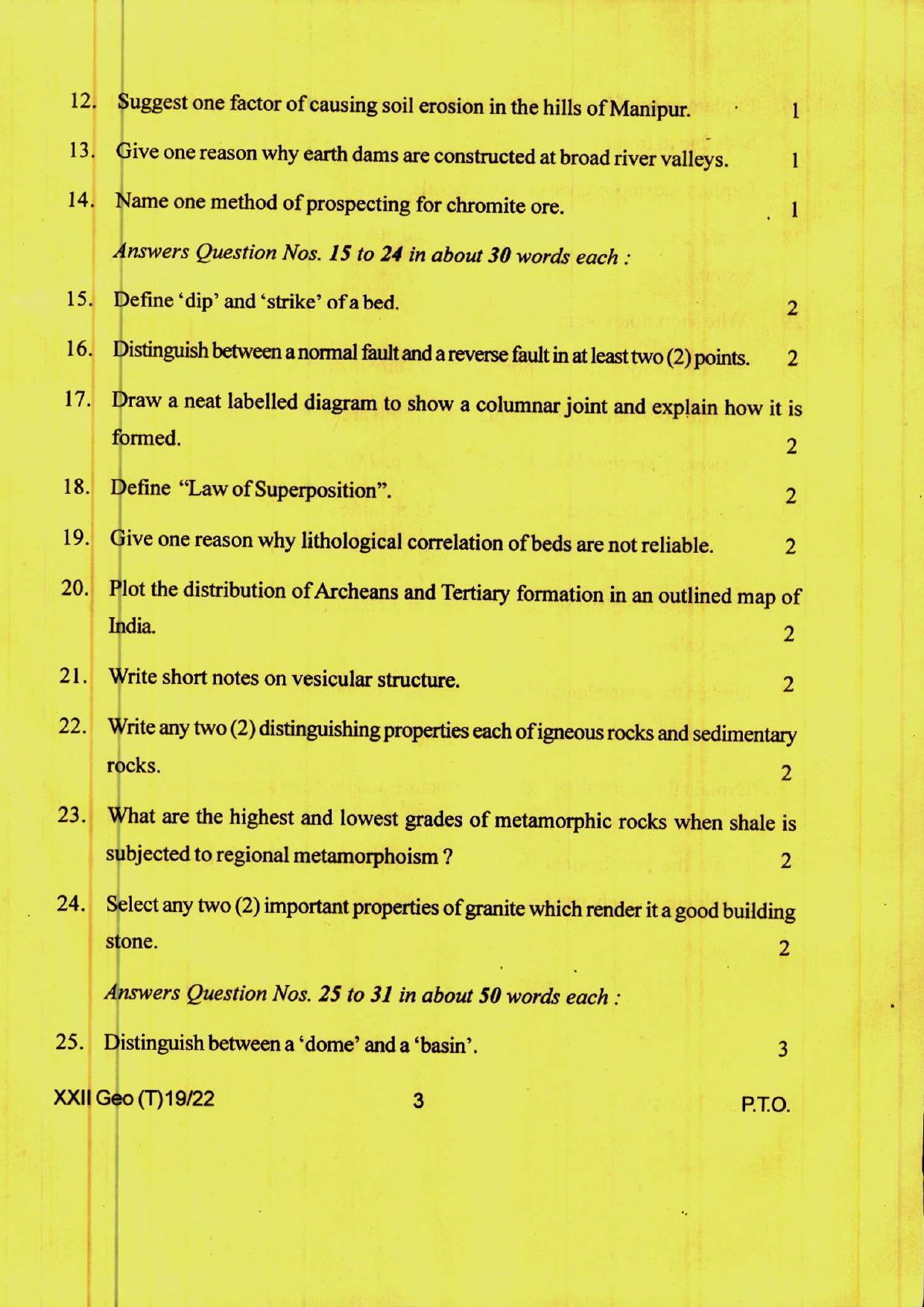 COHSEM 12th Question Papers 2022 Geology - Page 3