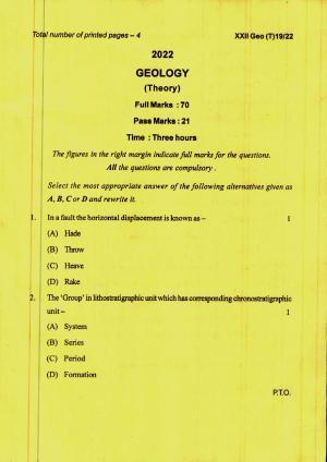 COHSEM 12th Question Papers 2022 Geology