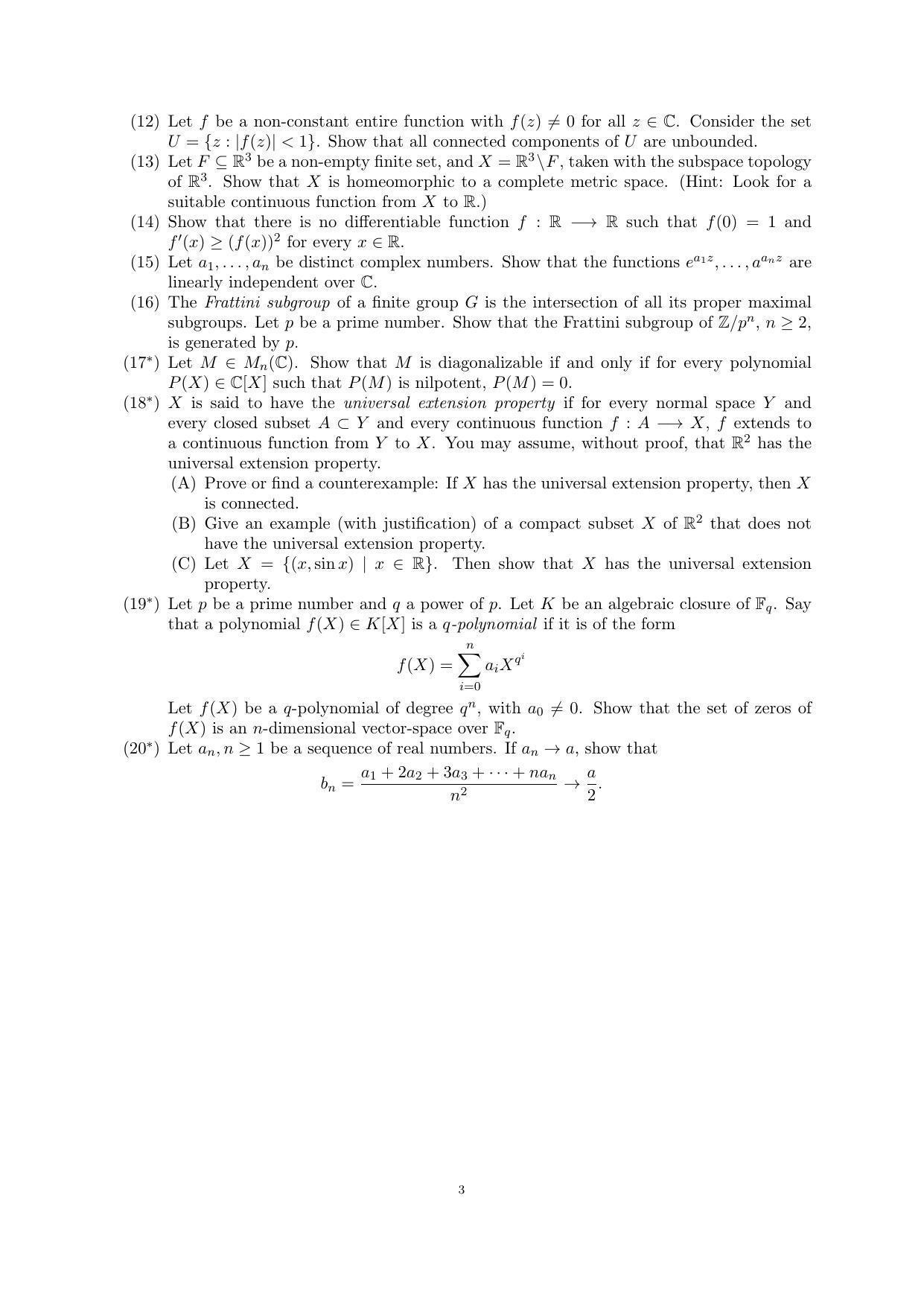 CMI Entrance Exam 2020 Question Paper MSc/PhD Mathematics - Page 3