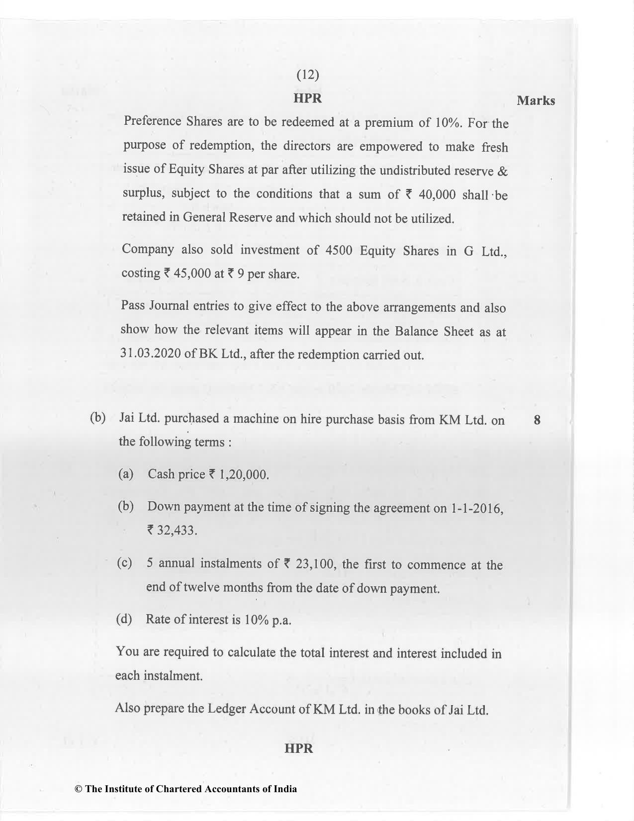 CA Inter Jan 2021 Question Paper - Paper 1 – Accounting - Page 12