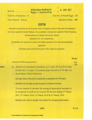 CA Inter Jan 2021 Question Paper - Paper 1 – Accounting