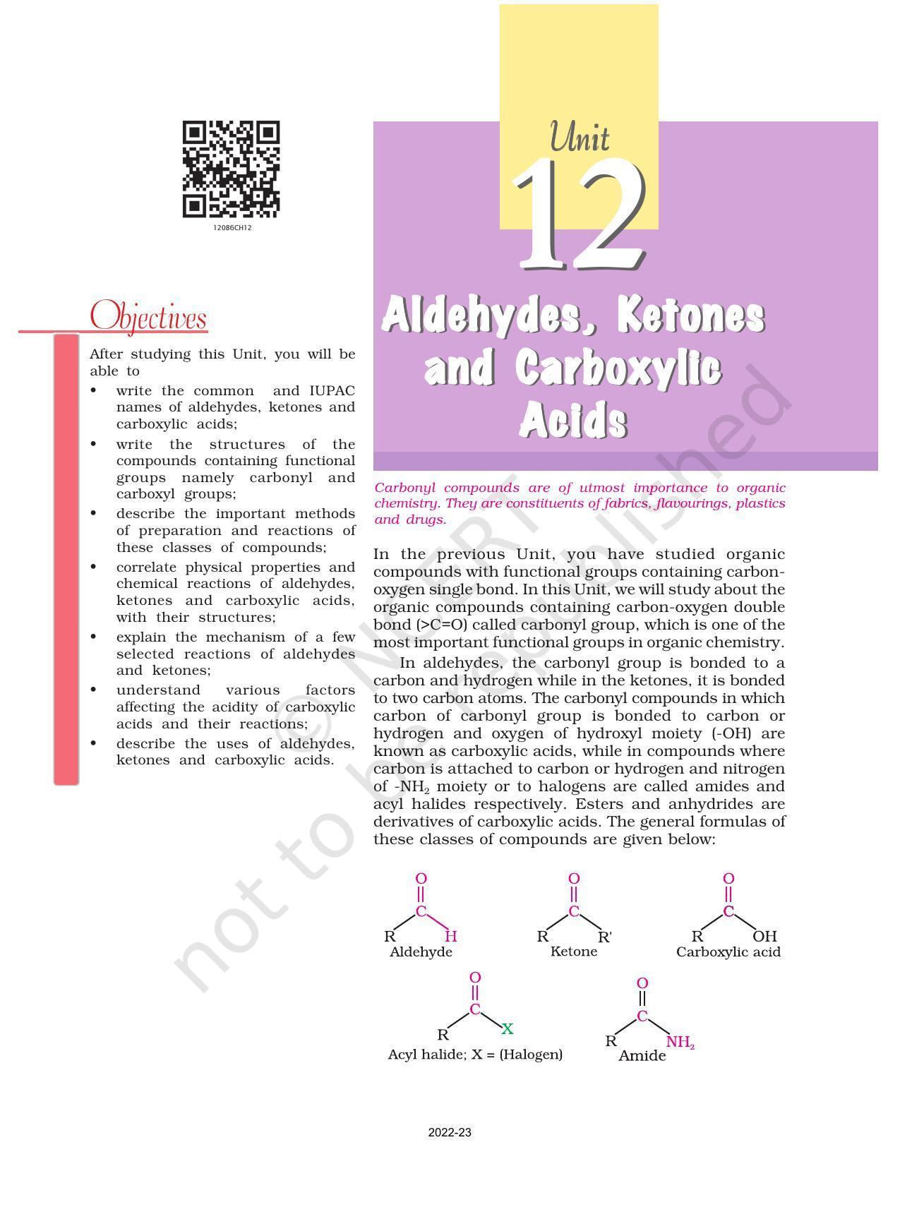 NCERT Book for Class 12 Chemistry Chapter 12 Aldehydes Ketones and Carboxylic Acids - Page 1