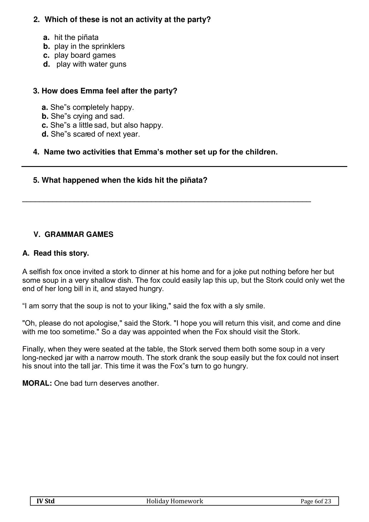 Worksheet for Class 4 English Assignment 115 - Page 6