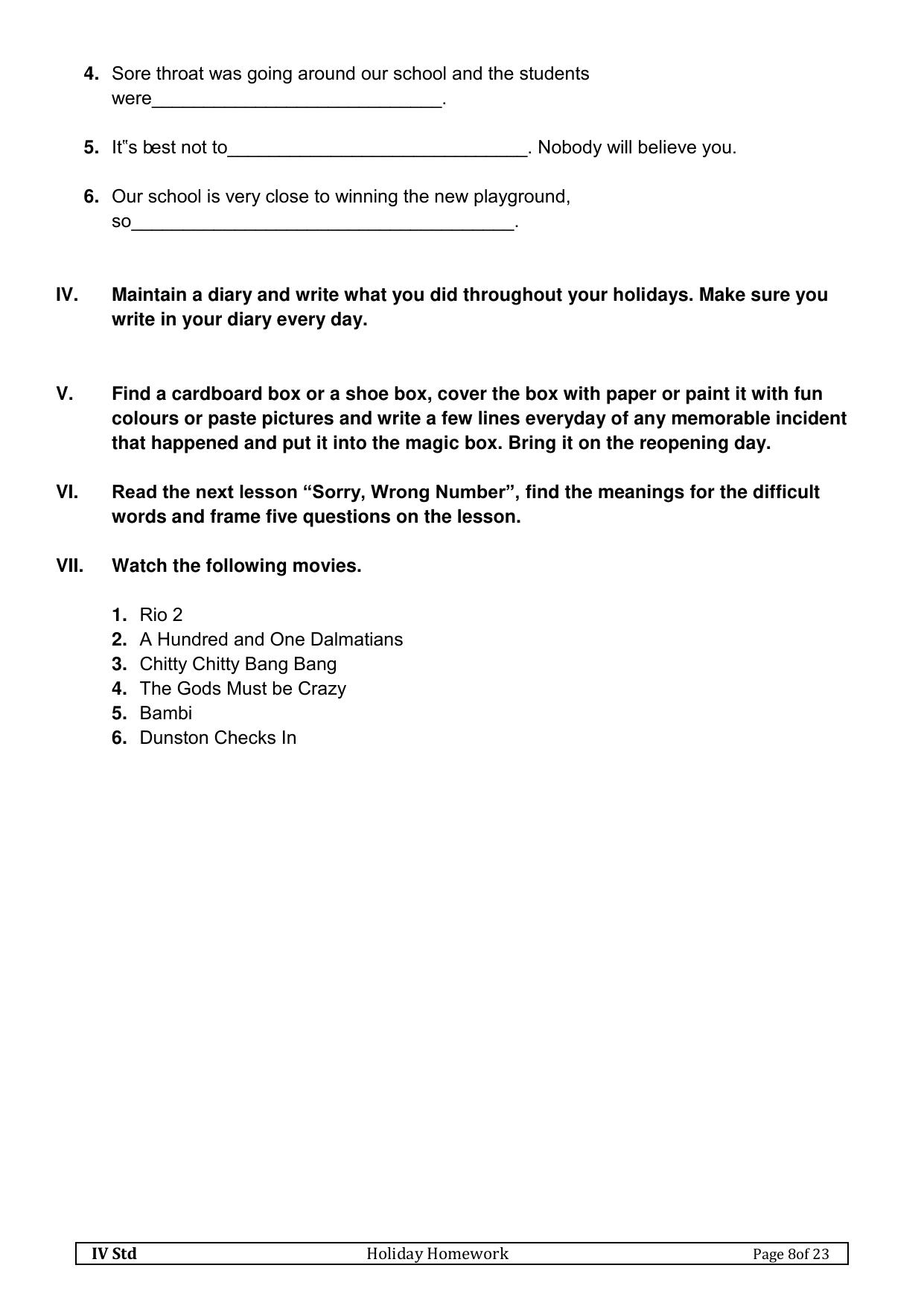 Worksheet for Class 4 English Assignment 115 - Page 8