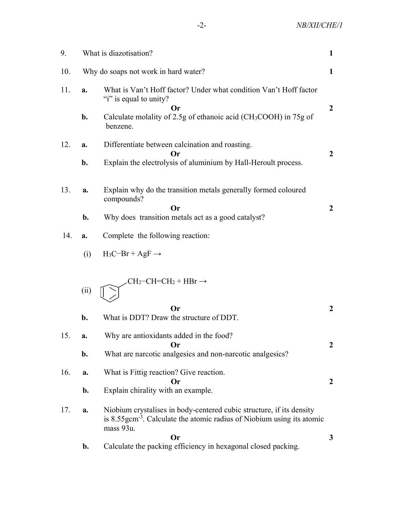 Nagaland Board Class 12 Chemistry 2022 Question Paper - Page 2