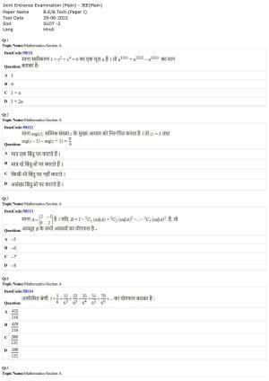JEE Mains 2022: BTech Hindi (Shift 2) 29-06-2022 Question Paper