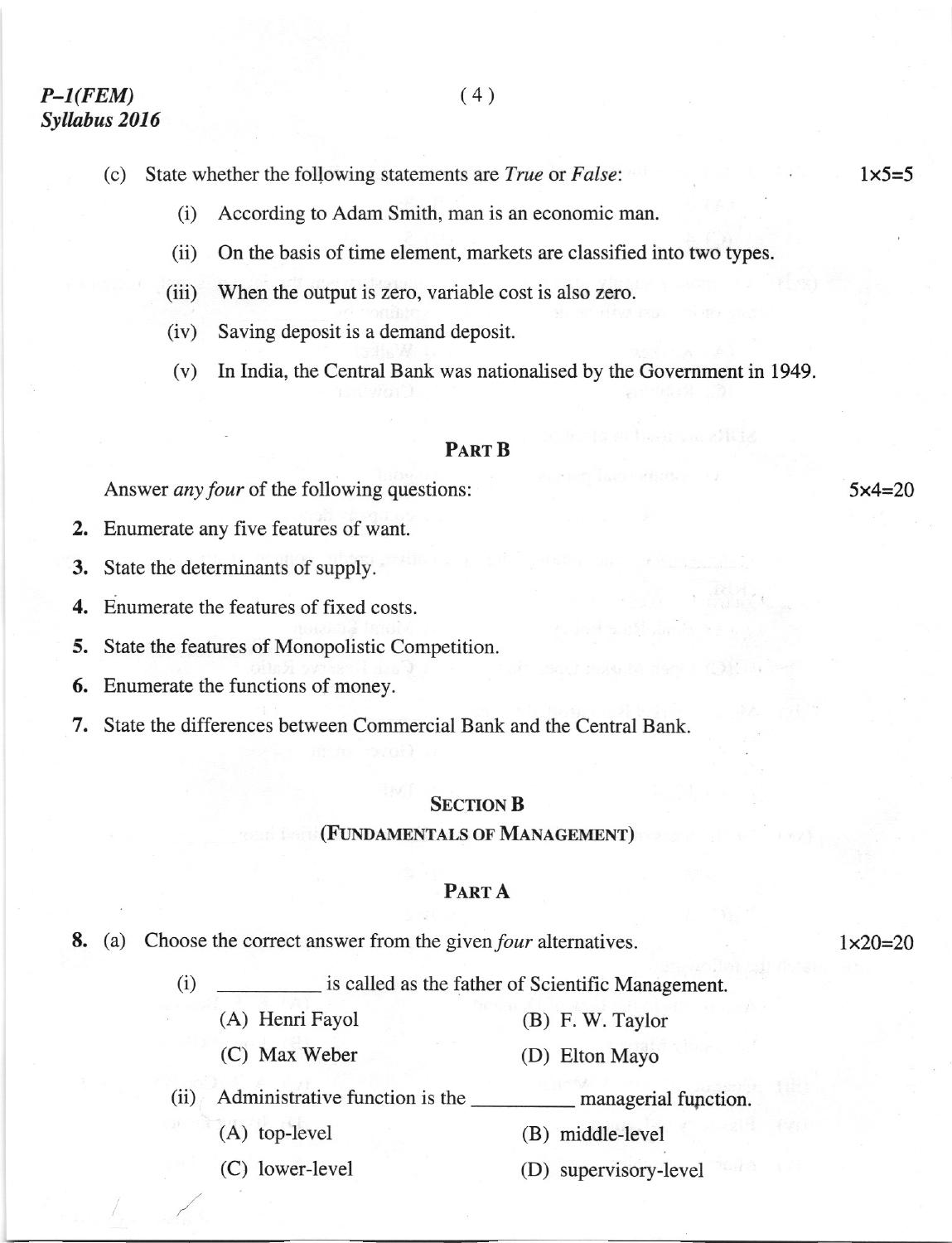 ICMAI Dec. 2018 Fundamentals of Economics and Management Question Paper - Page 4