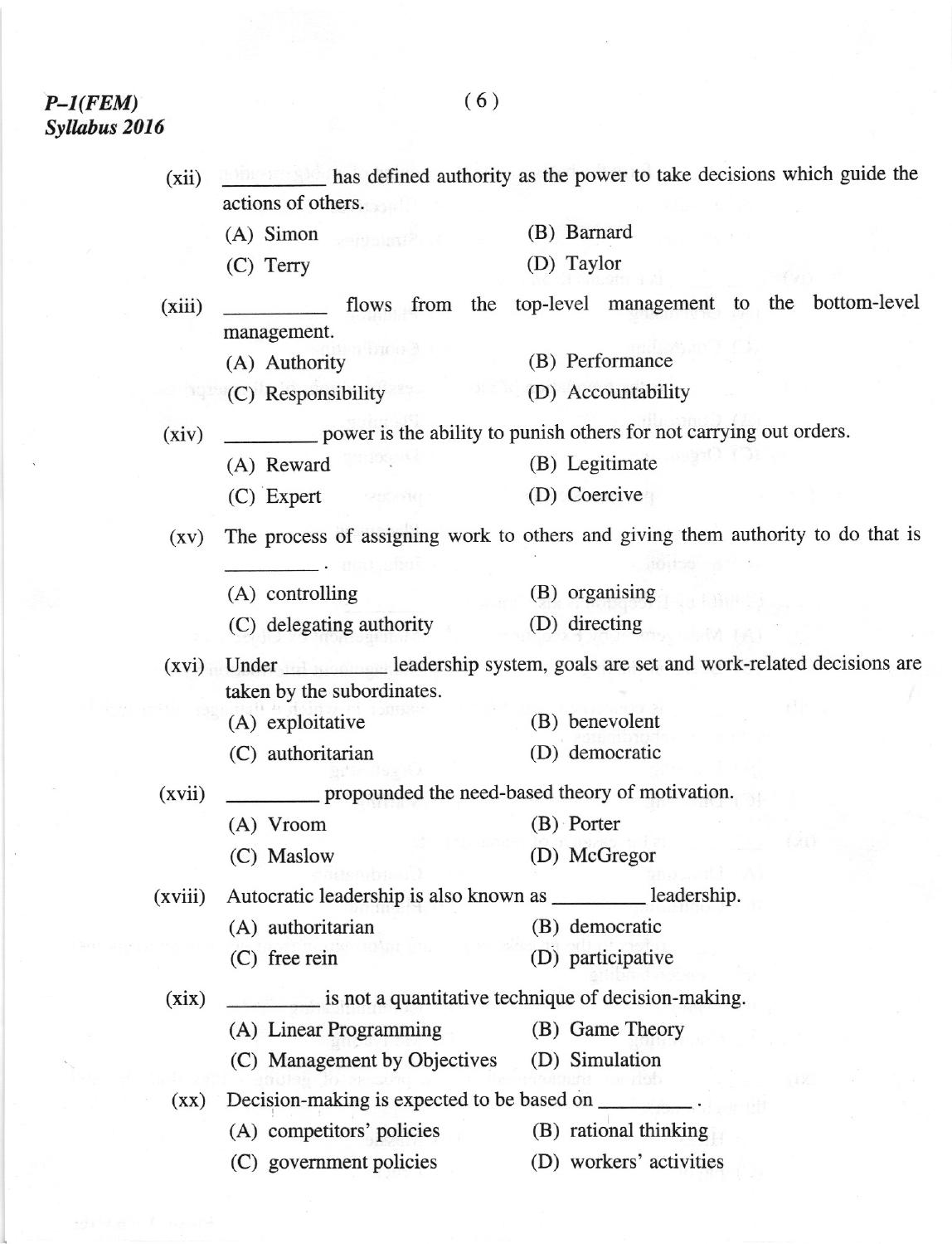ICMAI Dec. 2018 Fundamentals of Economics and Management Question Paper - Page 6