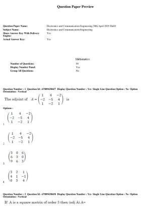 AP ECET 2019 - Electronics and Communication Engineering Question Paper With Preliminary Keys Shift1