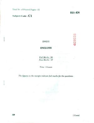 SEBA HSLC English Question Paper 2021