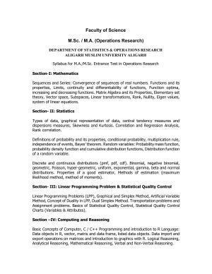 AMU Entrance Exam: M.Sc. / M.A. Operations Research Syllabus